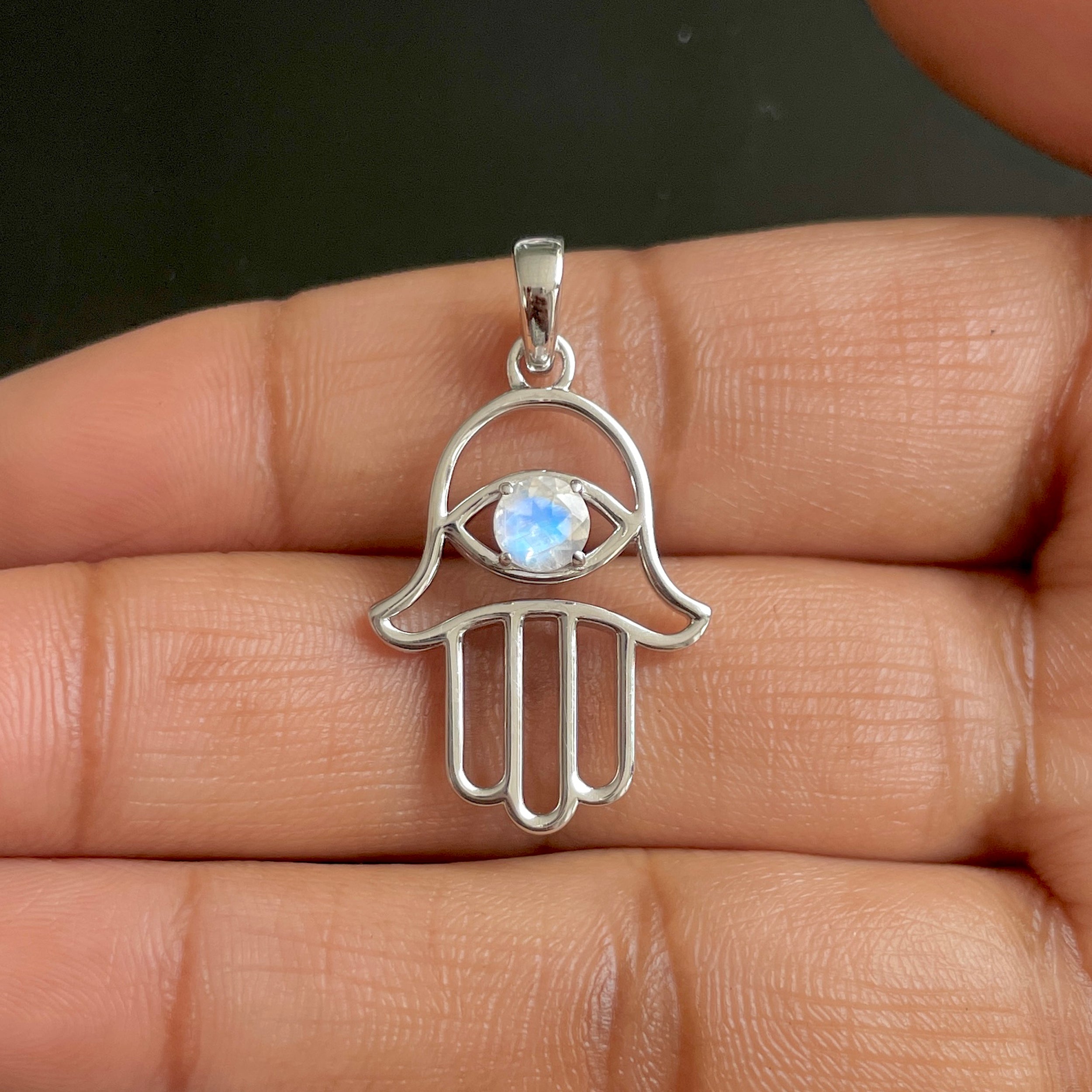 Moonstone Hamsa Hand Pendant-(RBM-SN-172.)