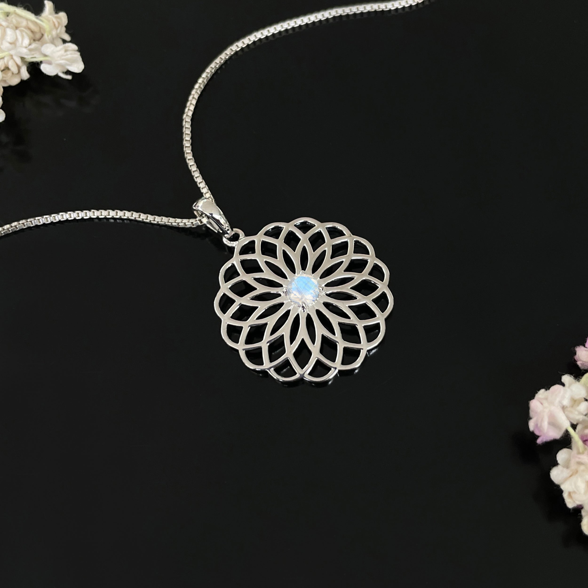 Moonstone Flower Of Life Pendant-(RBM-SN-177.)