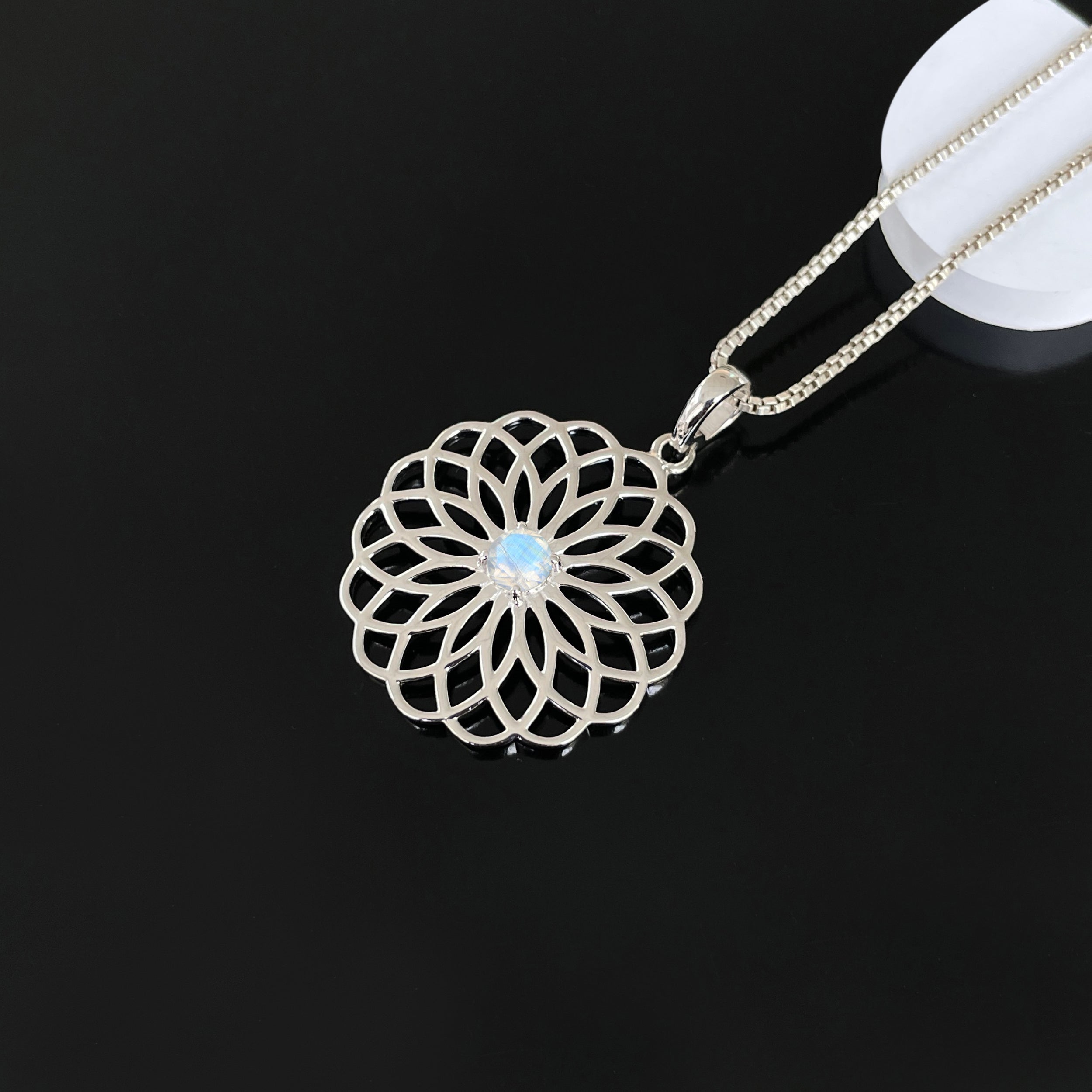 Moonstone Flower Of Life Pendant-(RBM-SN-177.)