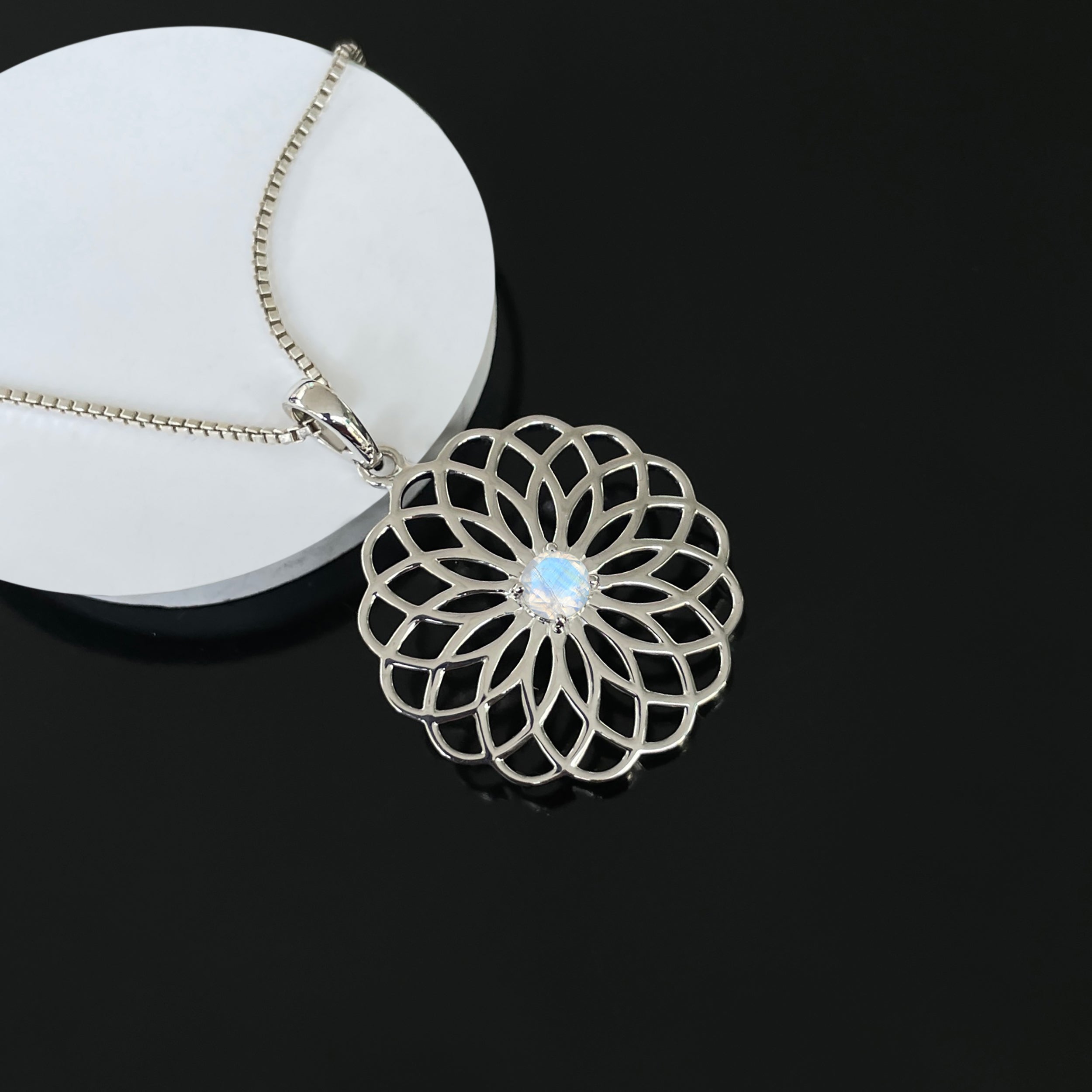Moonstone Flower Of Life Pendant-(RBM-SN-177.)