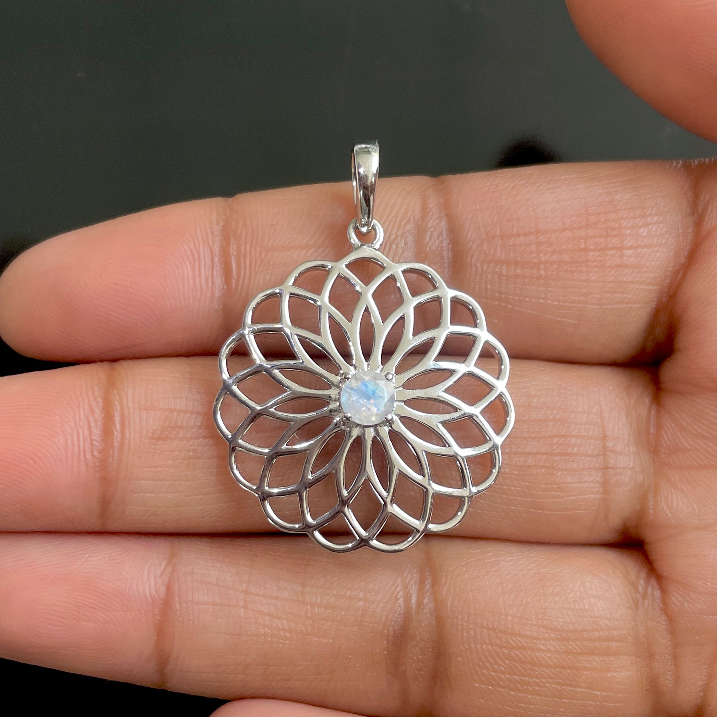 Moonstone Flower Of Life Pendant-(RBM-SN-177.)