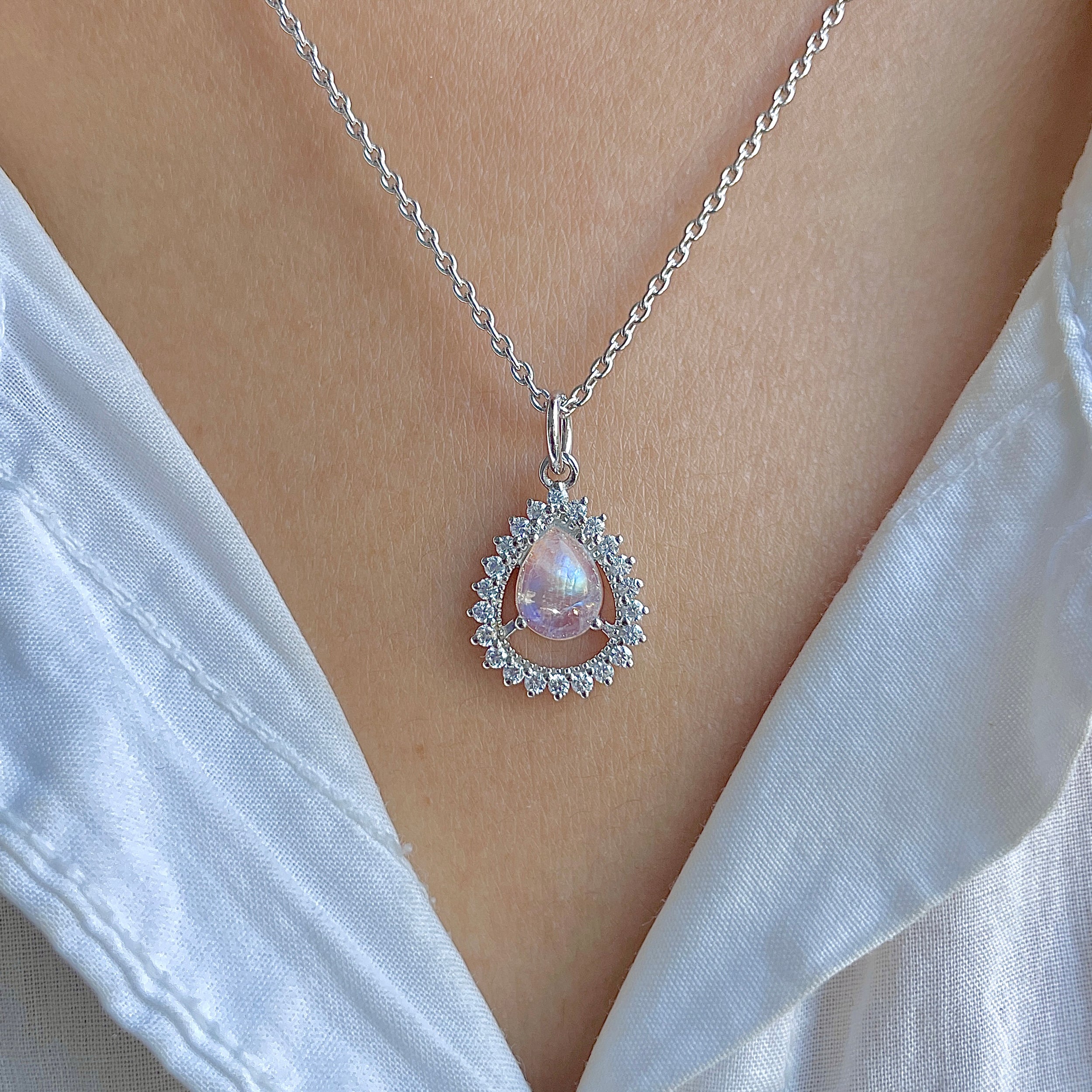 Moonstone & White Topaz Necklace-(RBM-RDN-80.)