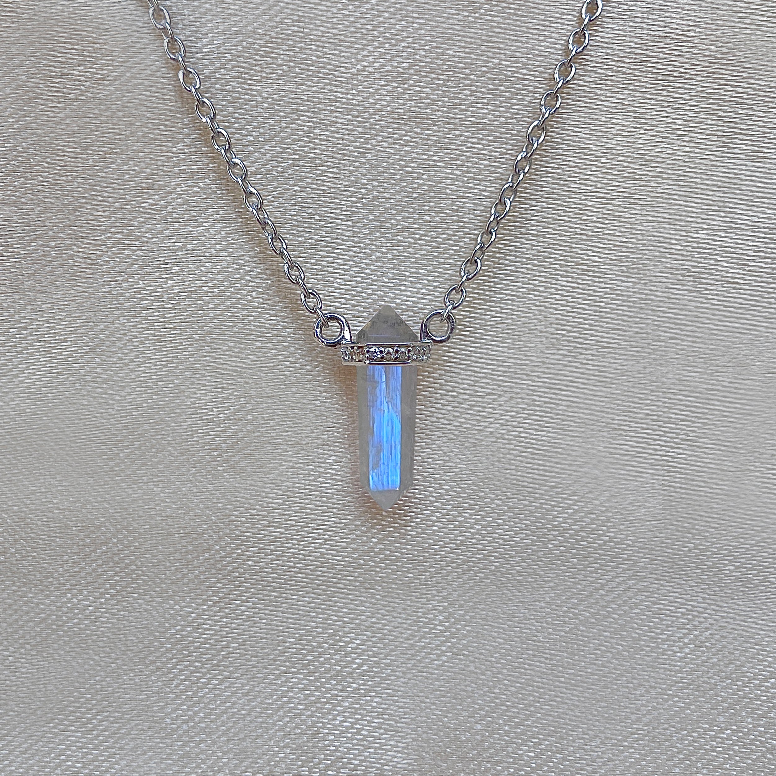 Moonstone & White Topaz Pencil Necklace-(RBM-SN-84.)