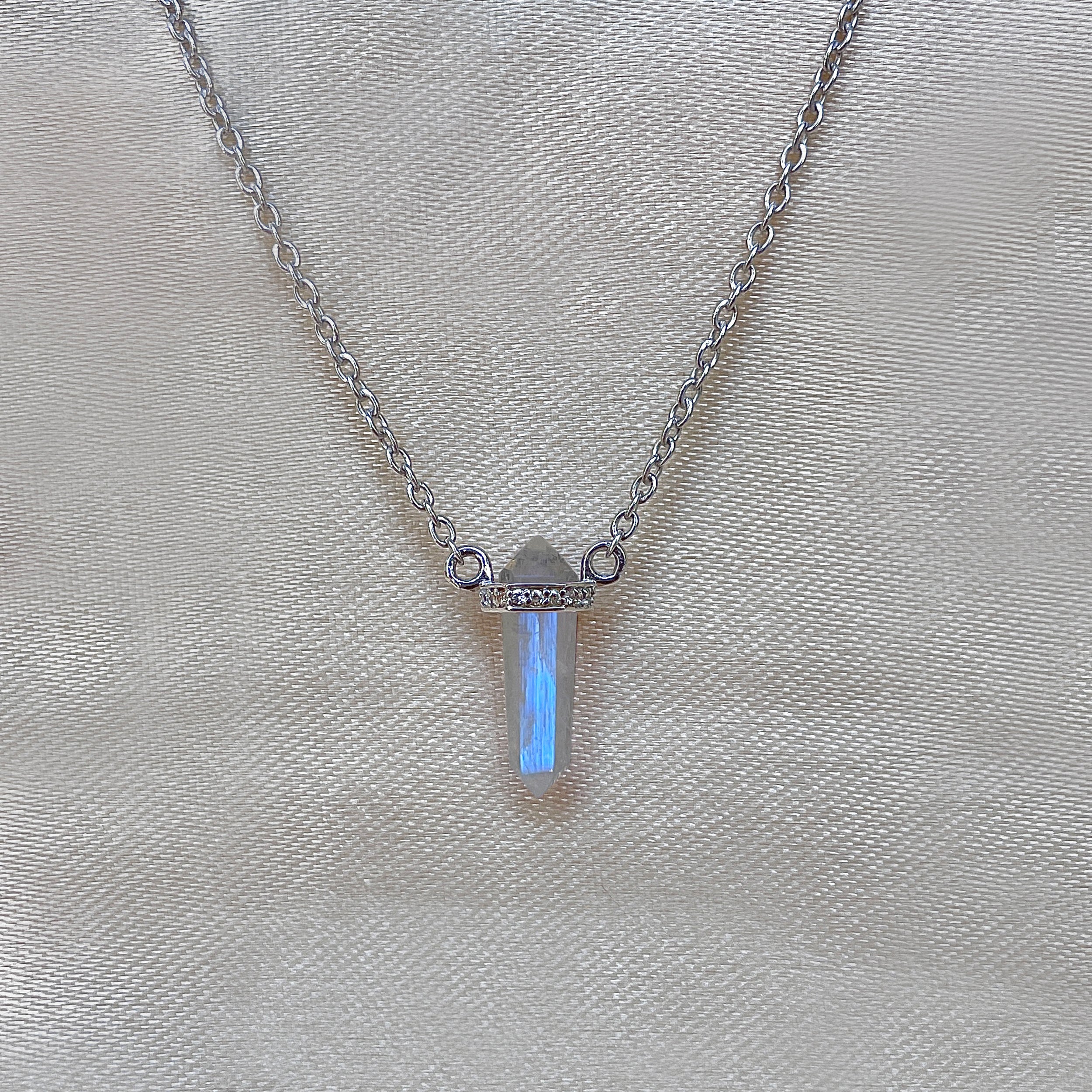 Moonstone & White Topaz Pencil Necklace-(RBM-SN-84.)