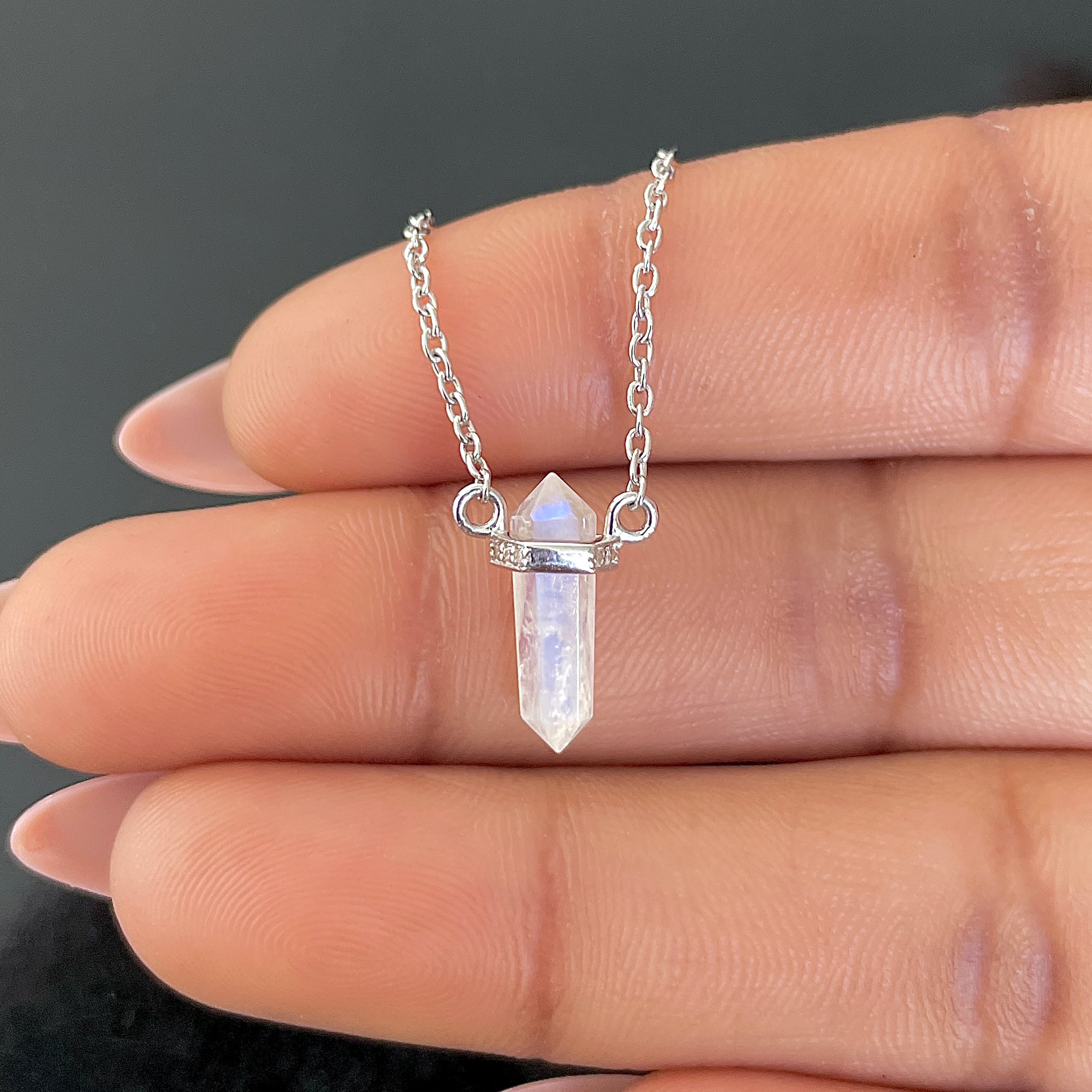 Moonstone & White Topaz Pencil Necklace-(RBM-RN-84.)