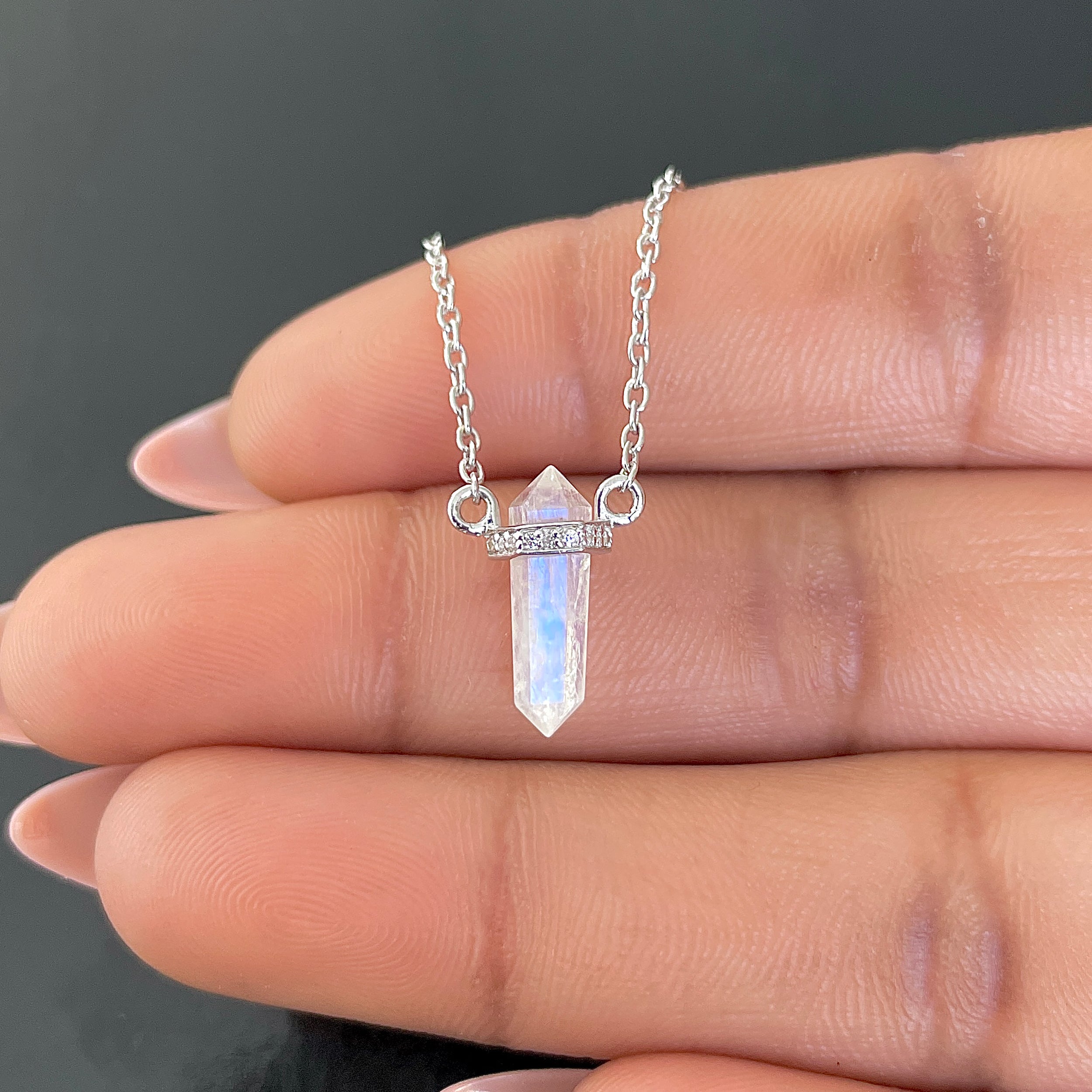 Moonstone & White Topaz Pencil Necklace-(RBM-SN-84.)