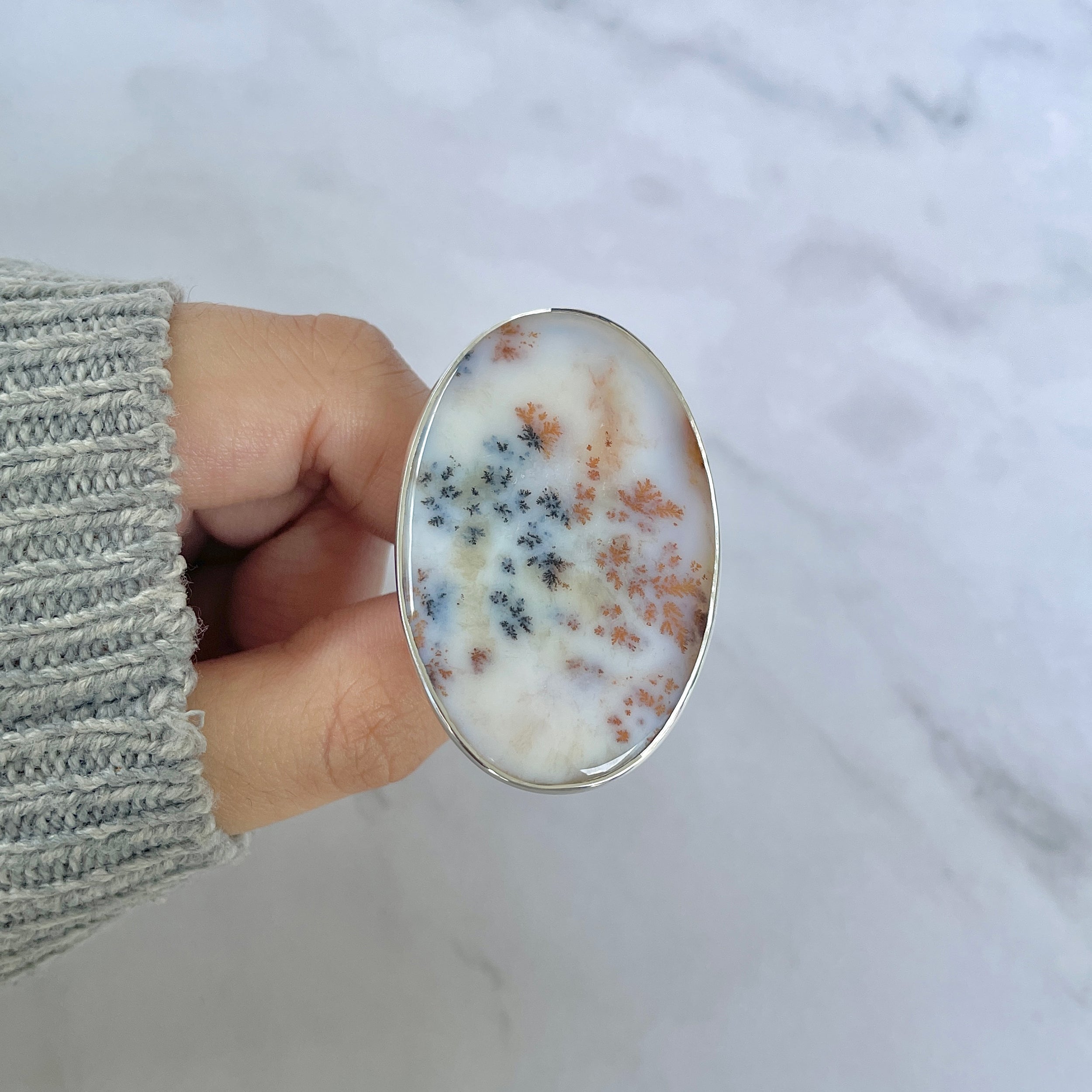 Russian Dendritic Agate Adjustable Ring-(RDA-R-55.)
