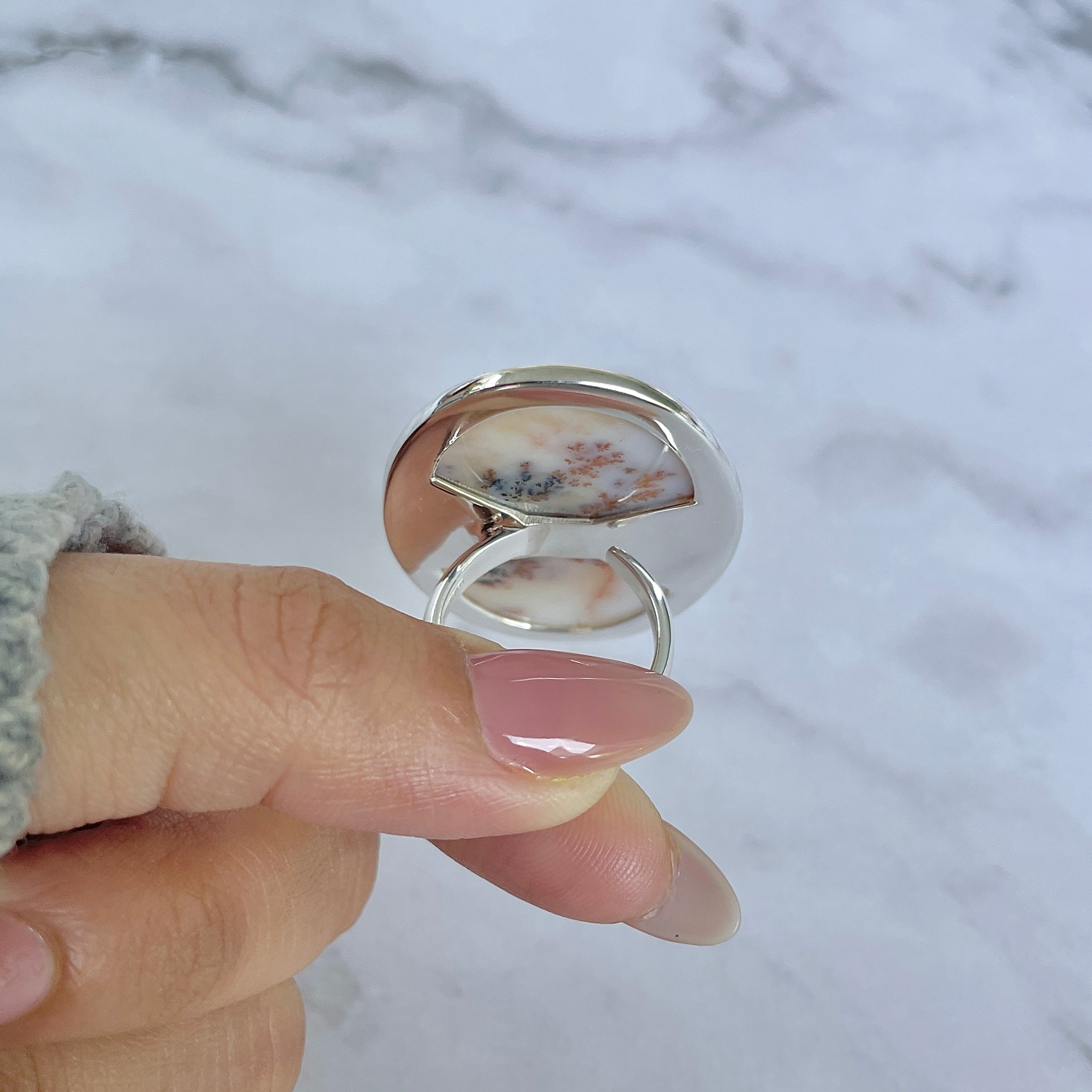 Russian Dendritic Agate Adjustable Ring-(RDA-R-55.)