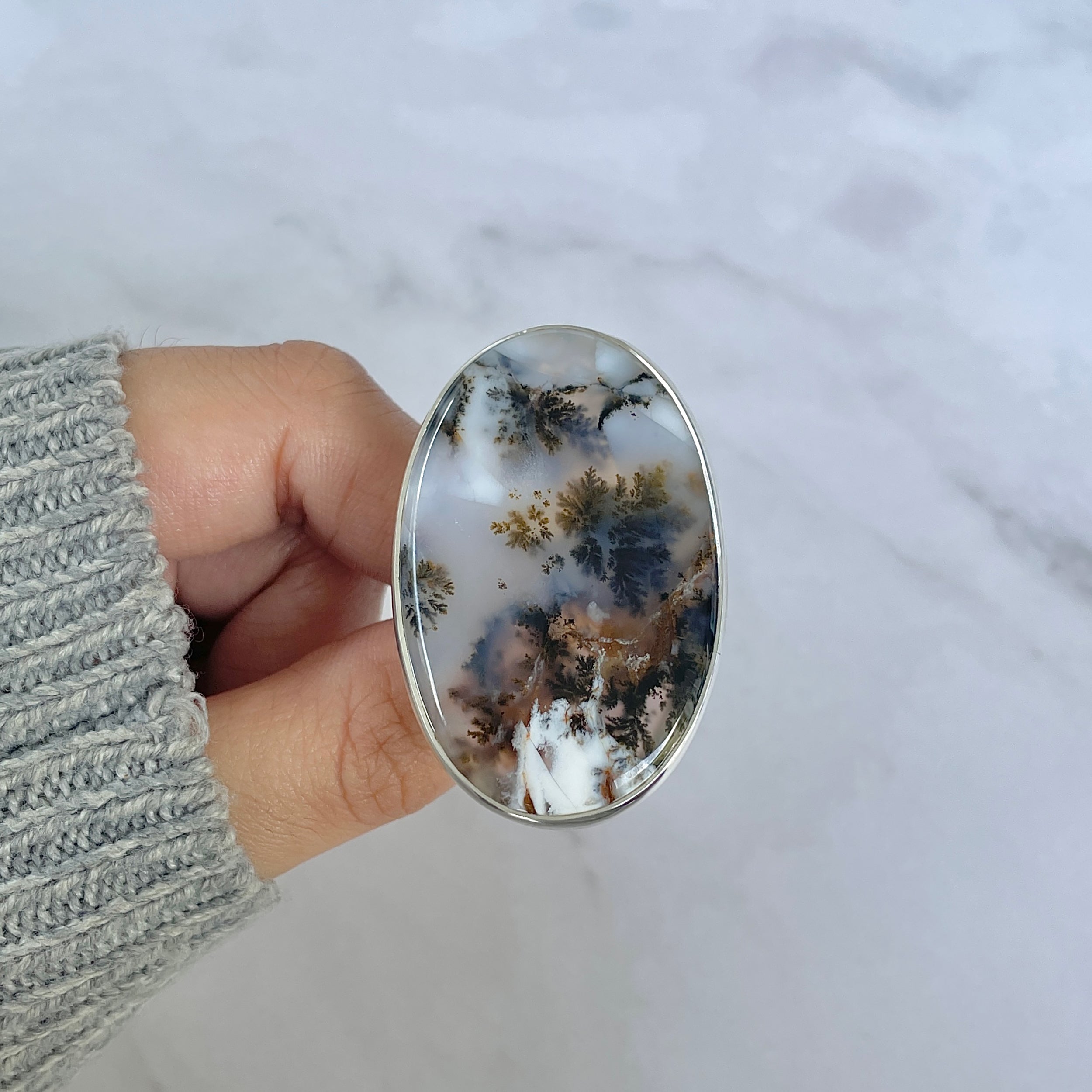 Russian Dendritic Agate Adjustable Ring-(RDA-R-56.)
