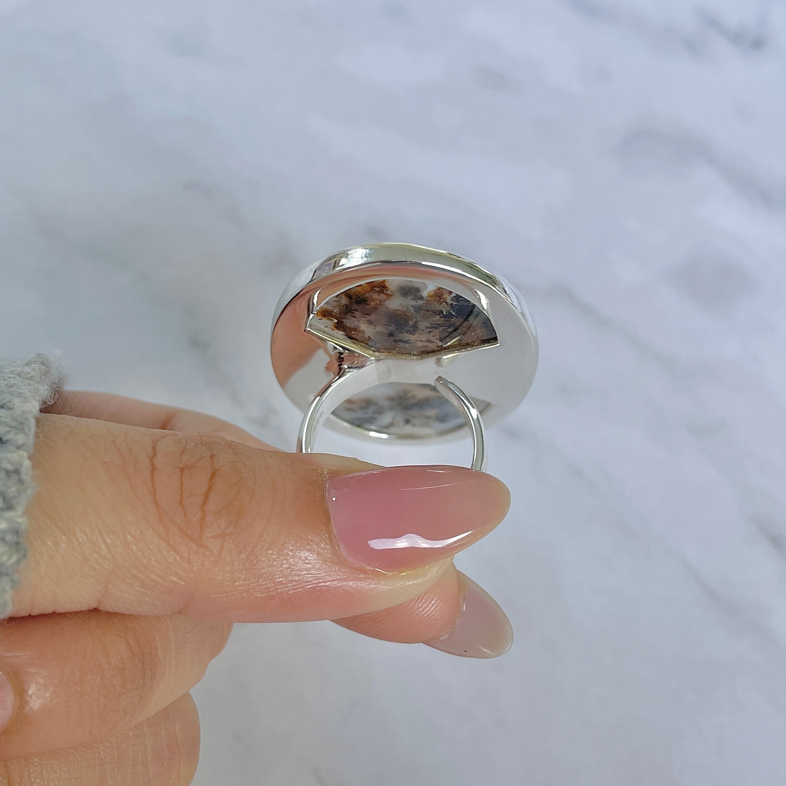 Russian Dendritic Agate Adjustable Ring-(RDA-R-56.)