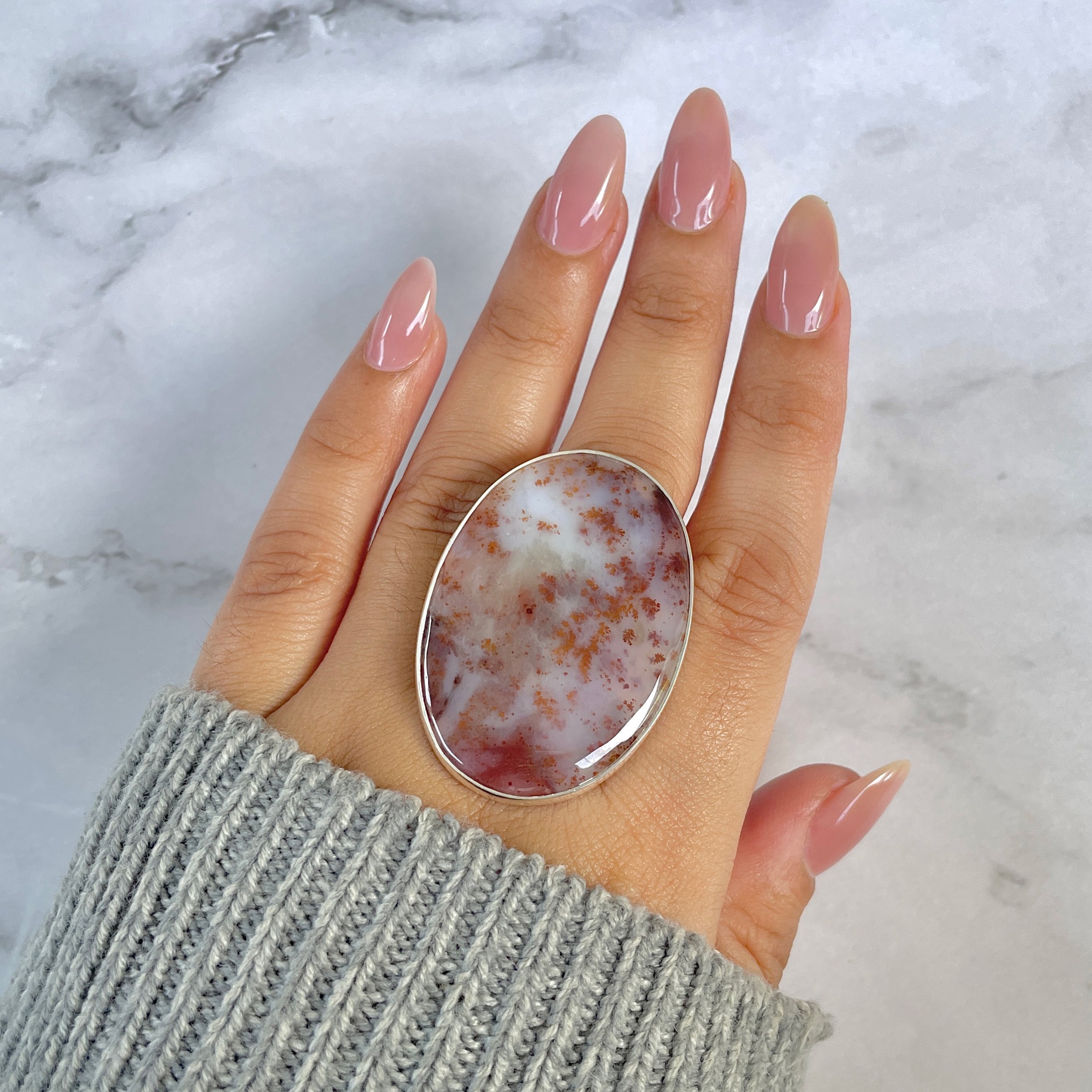 Russian Dendritic Agate Adjustable Ring-(RDA-R-58.)