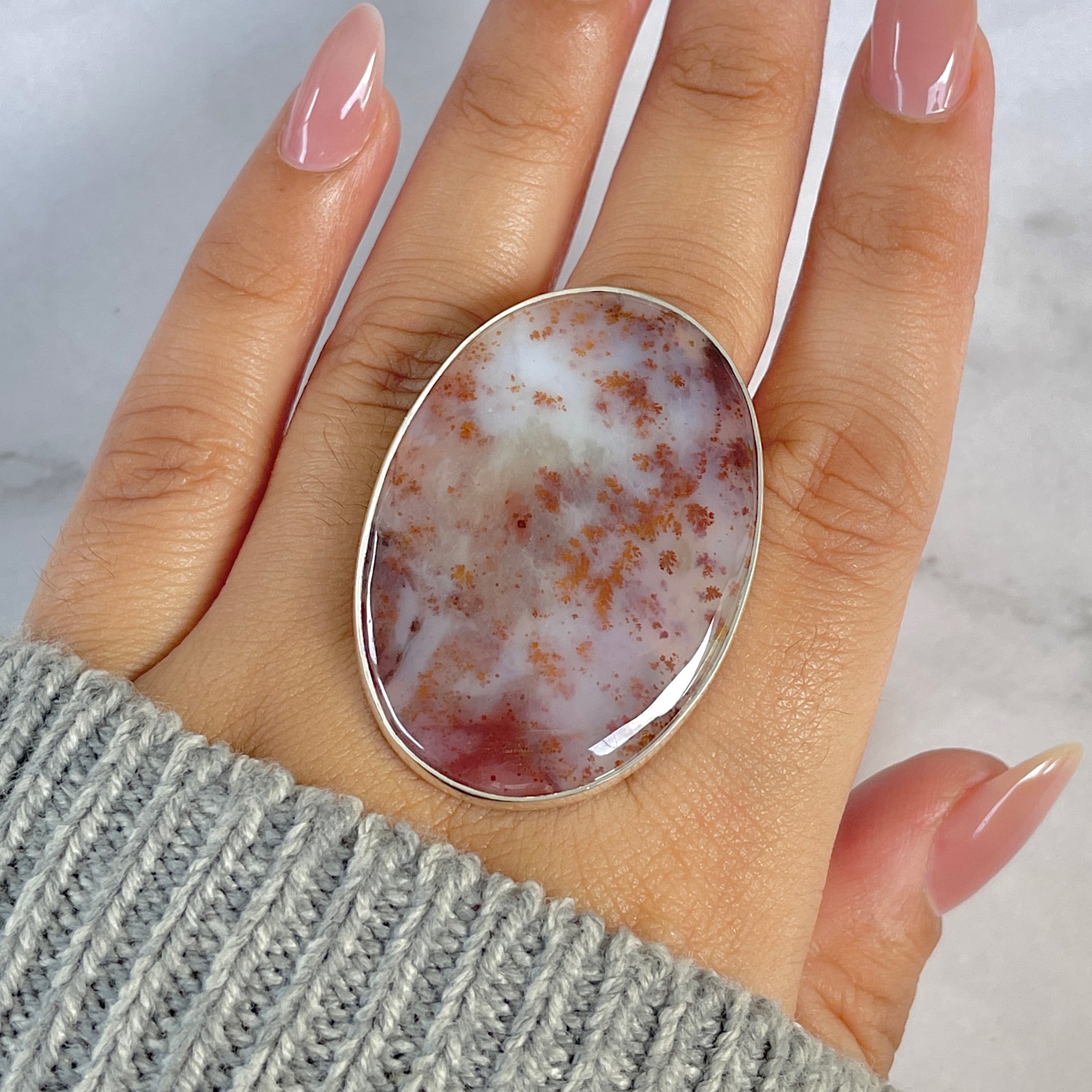 Russian Dendritic Agate Adjustable Ring-(RDA-R-58.)