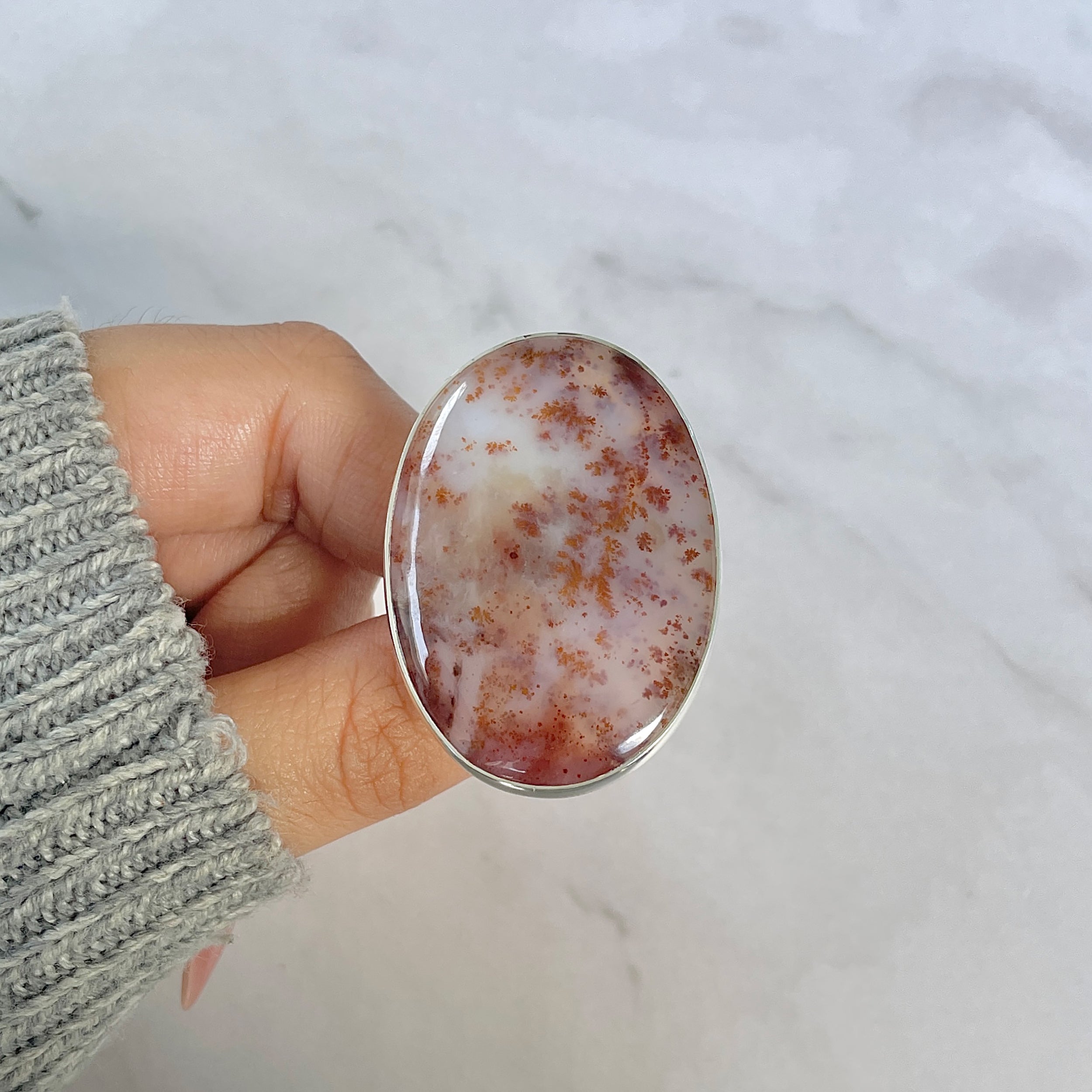 Russian Dendritic Agate Adjustable Ring-(RDA-R-58.)