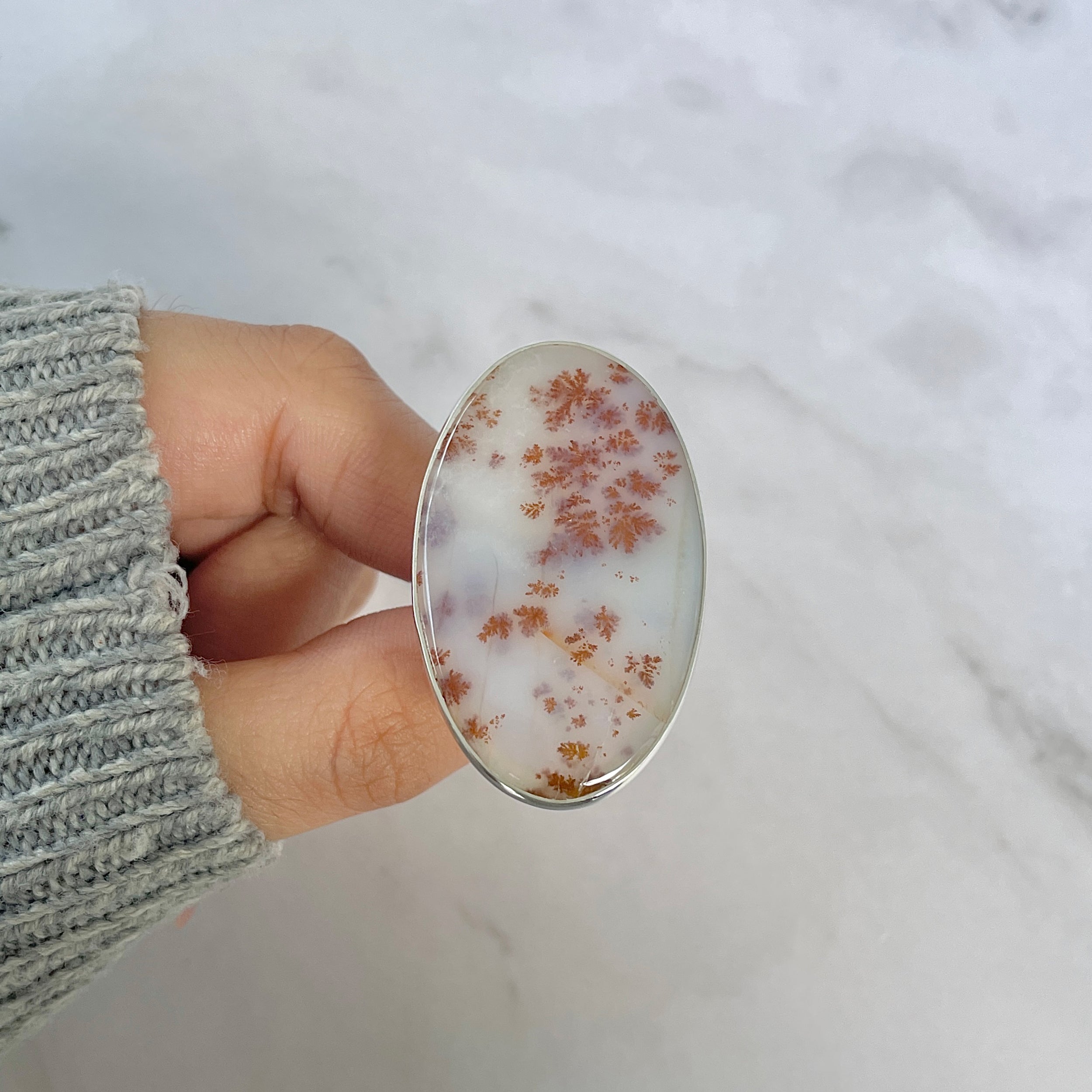 Russian Dendritic Agate Adjustable Ring-(RDA-R-59.)