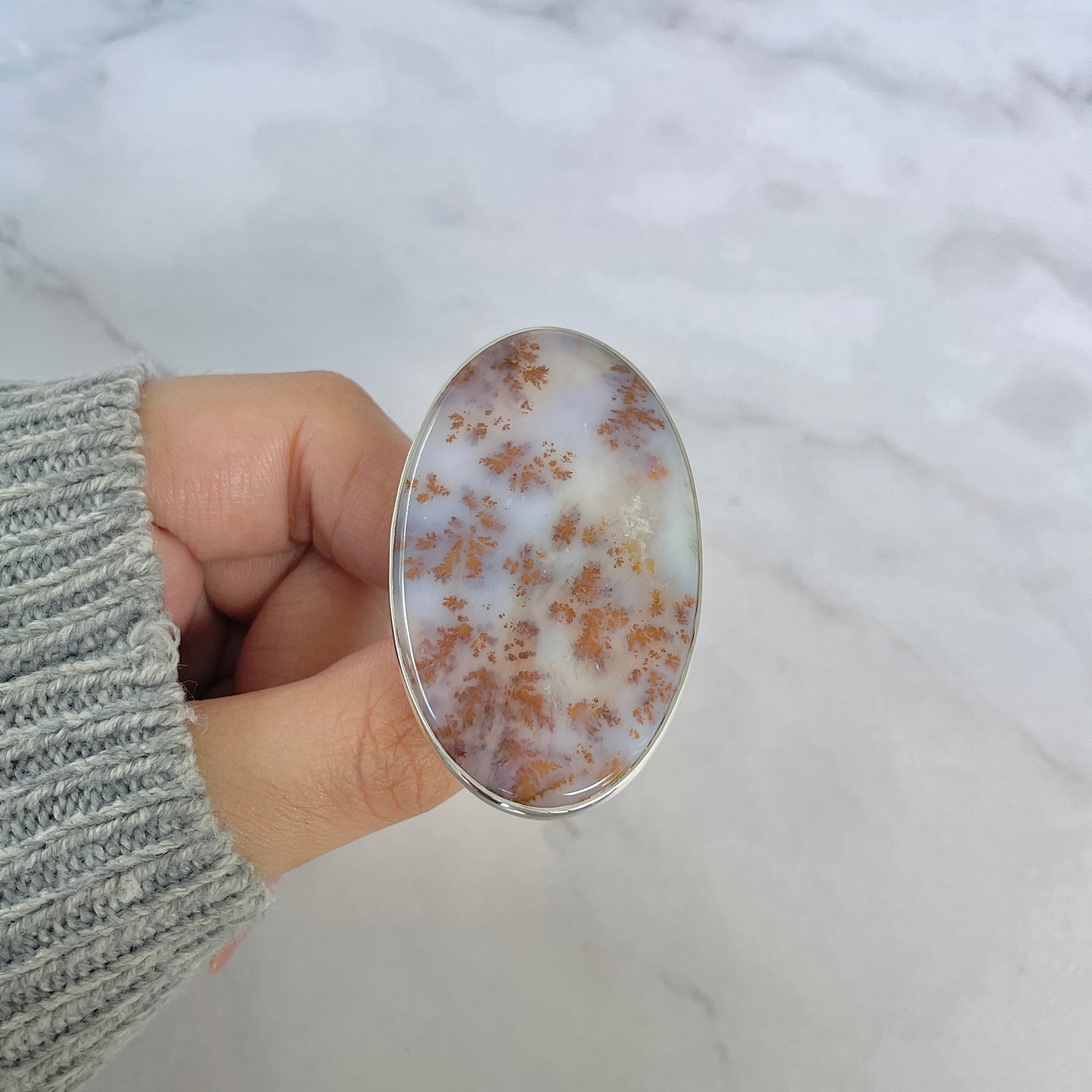 Russian Dendritic Agate Adjustable Ring-(RDA-R-60.)