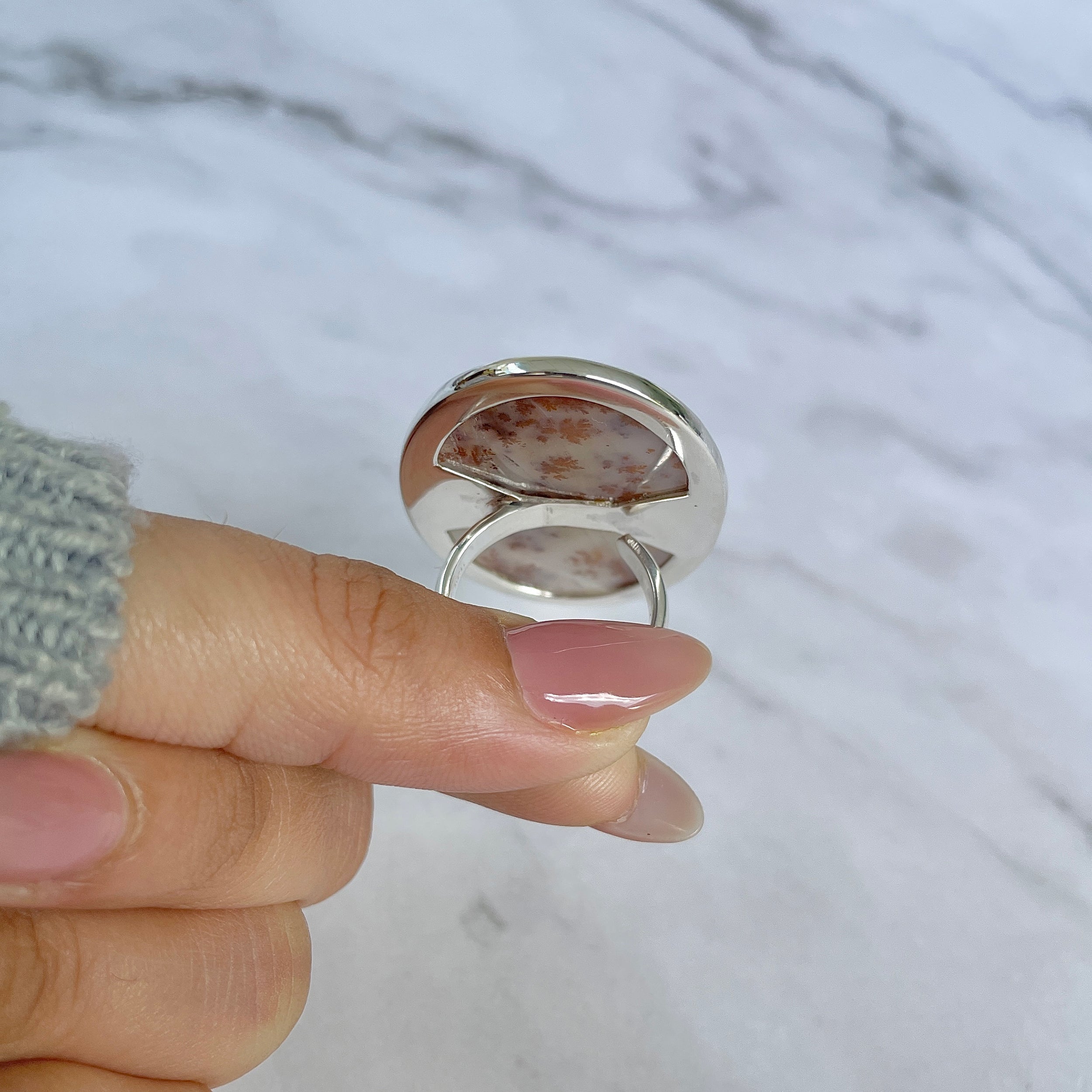 Russian Dendritic Agate Adjustable Ring-(RDA-R-60.)