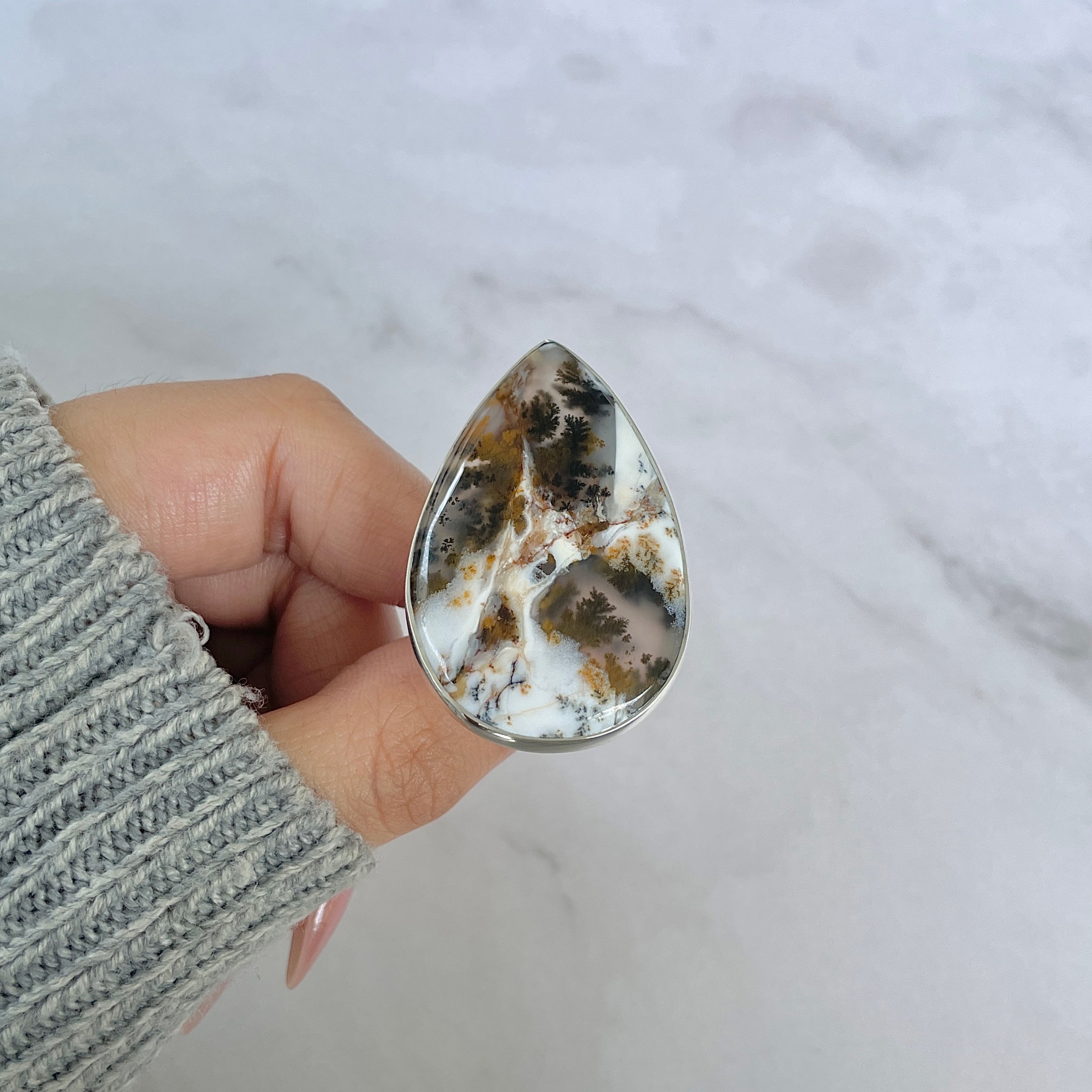 Russian Dendritic Agate Adjustable Ring-(RDA-R-61.)