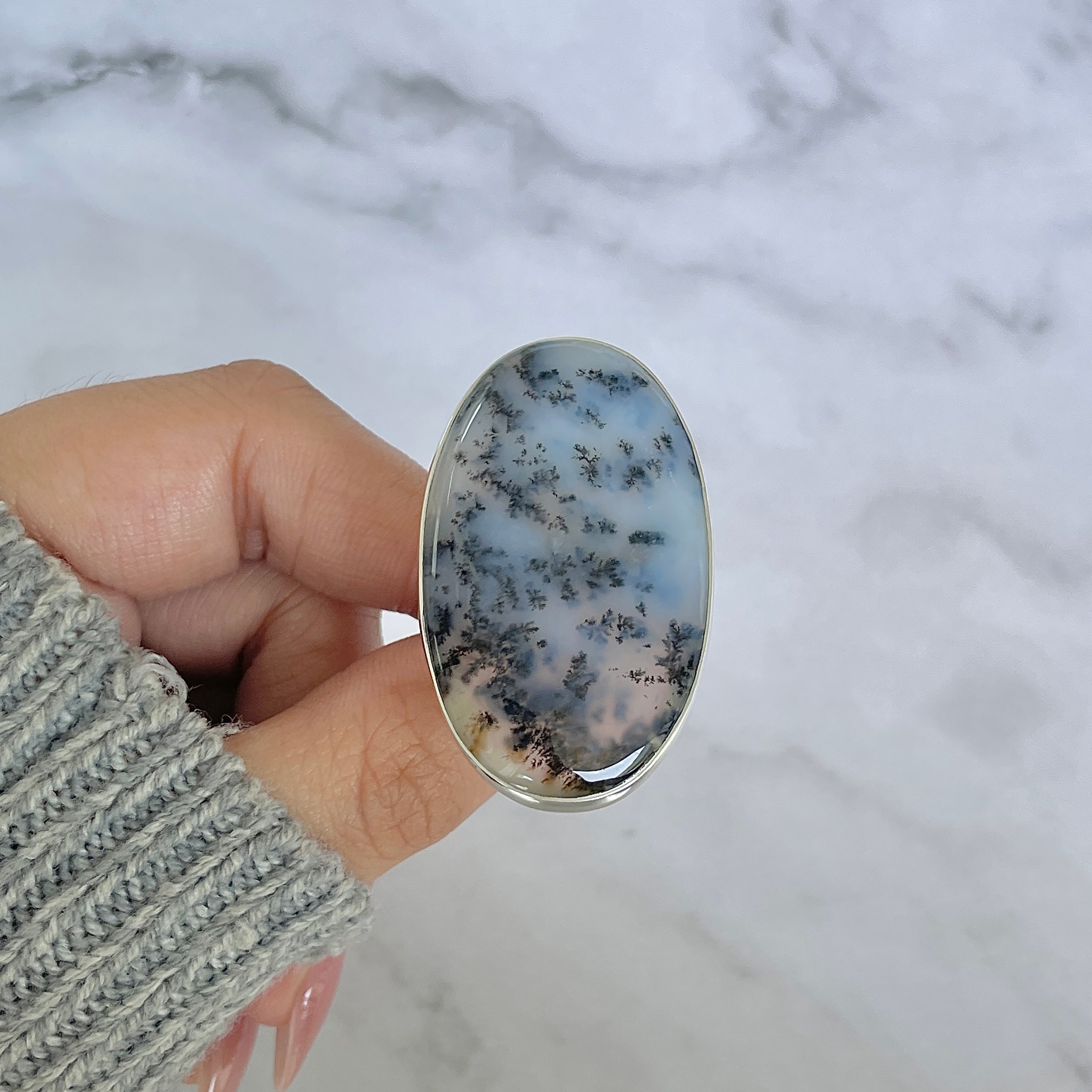 Russian Dendritic Agate Adjustable Ring-(RDA-R-62.)