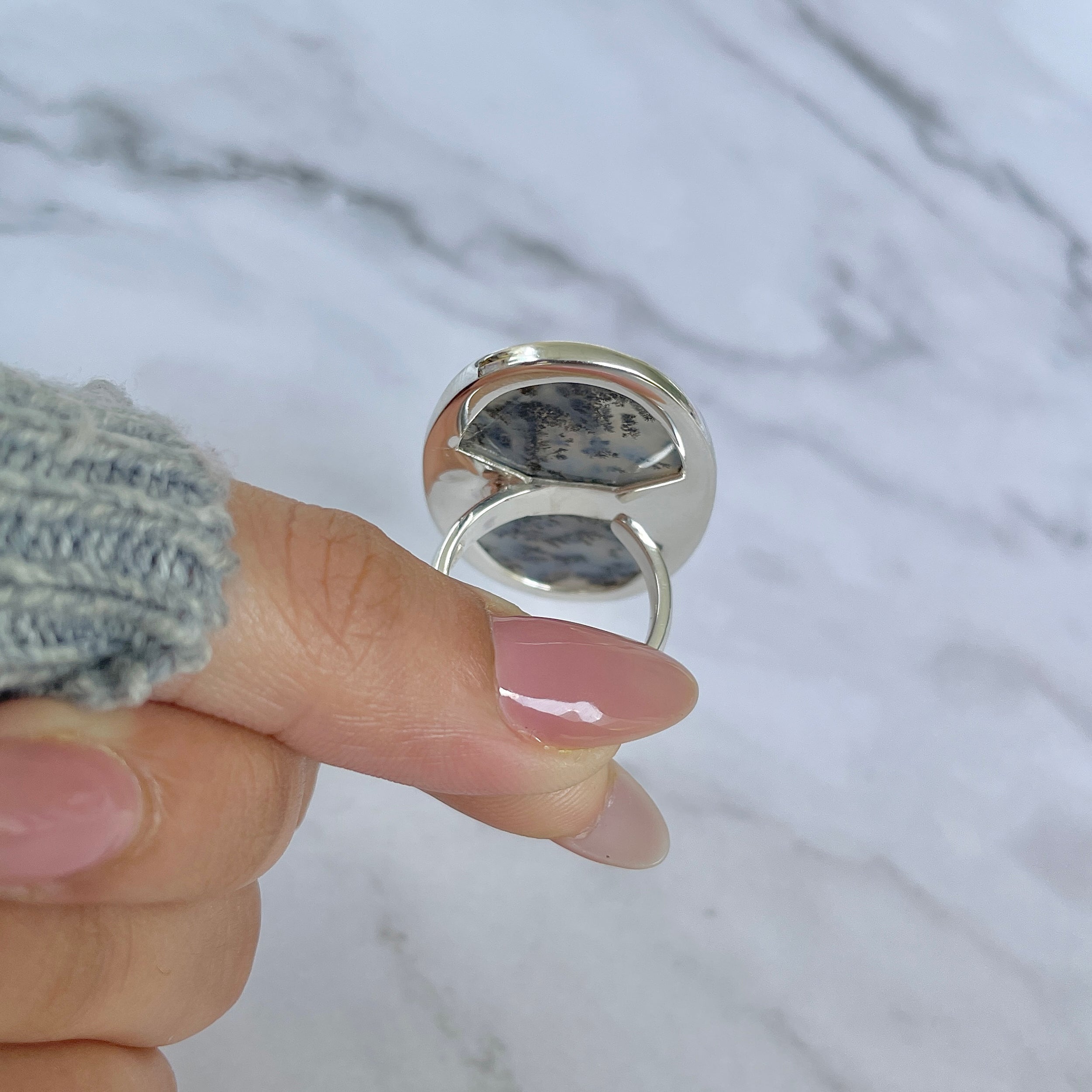 Russian Dendritic Agate Adjustable Ring-(RDA-R-62.)