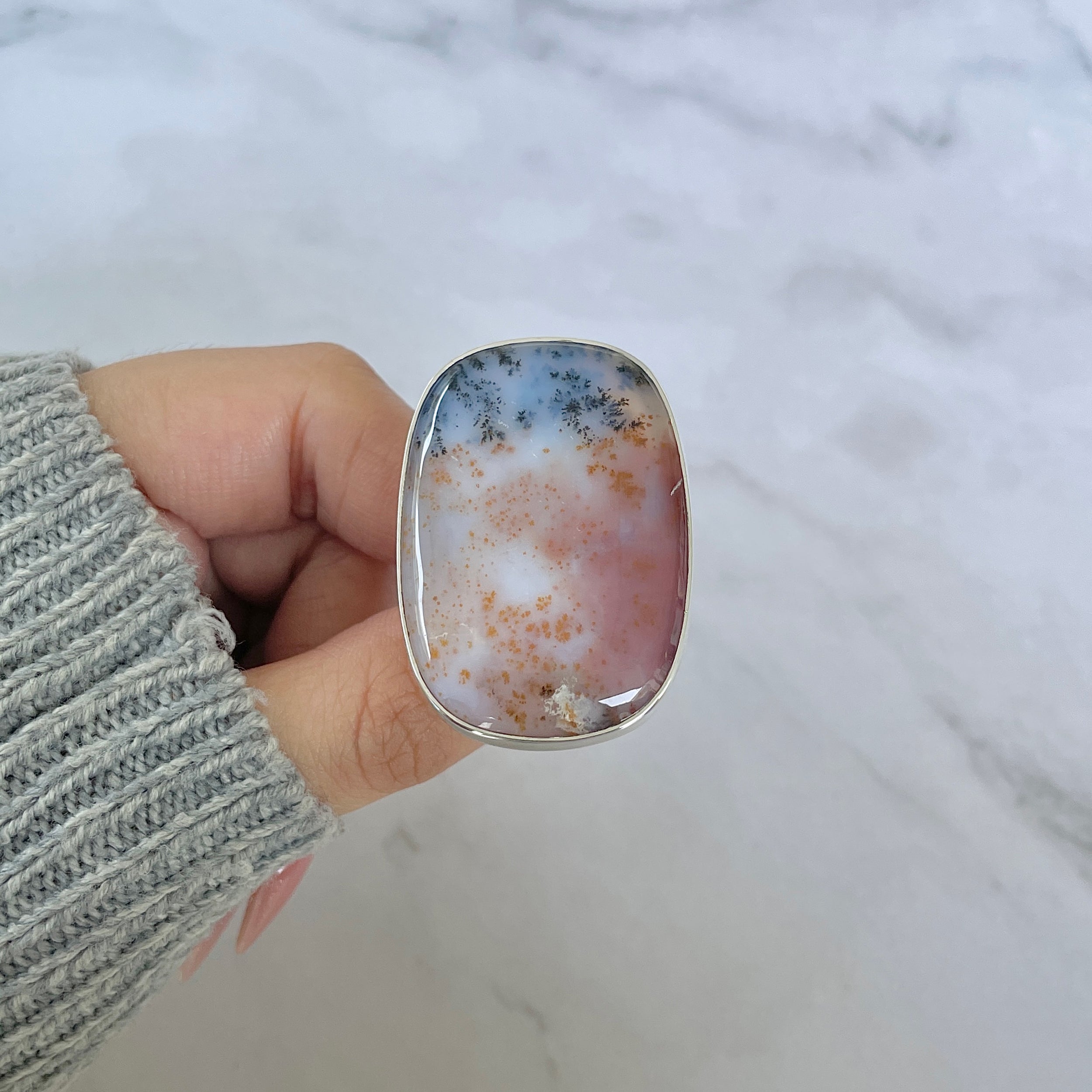 Russian Dendritic Agate Adjustable Ring-(RDA-R-63.)