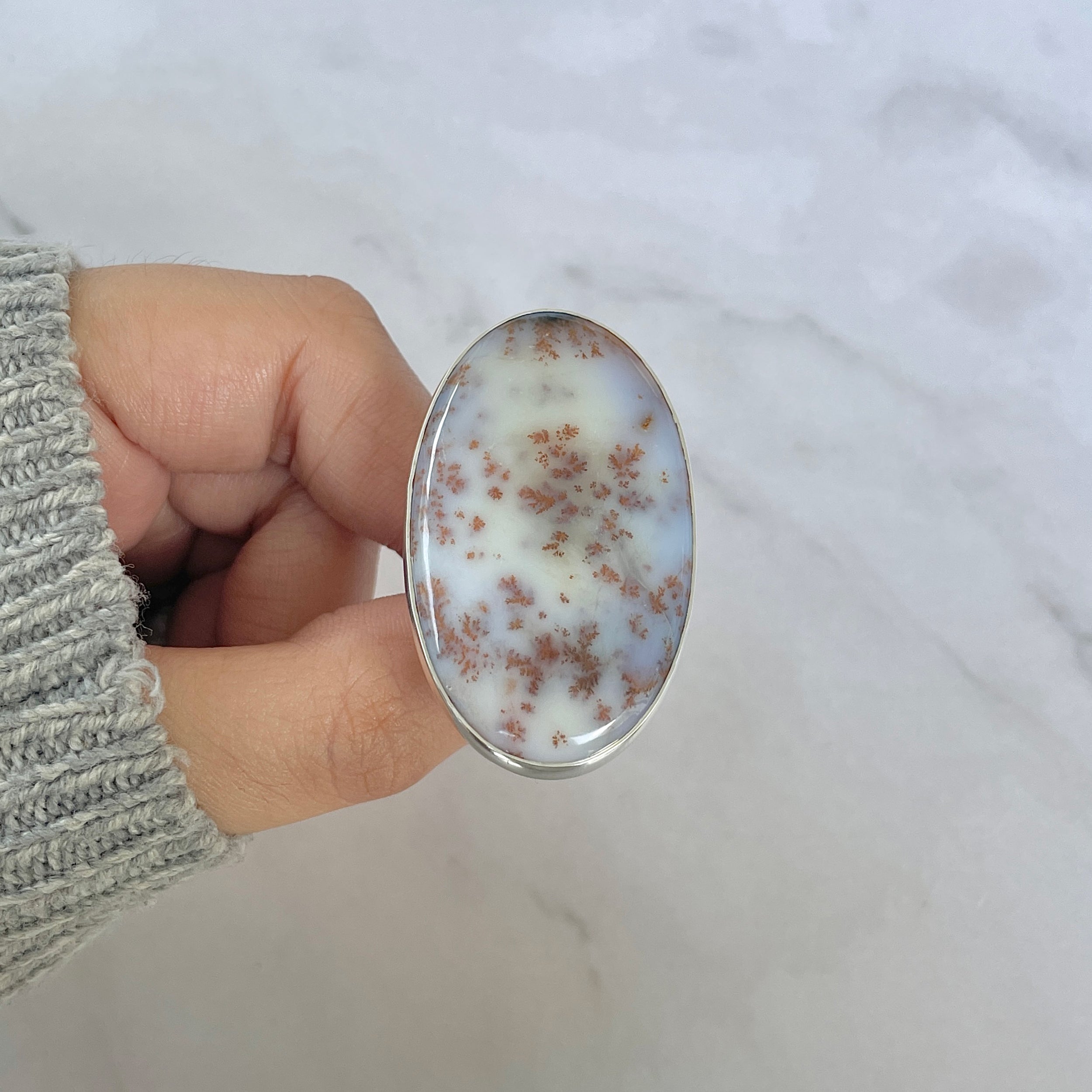 Russian Dendritic Agate Adjustable Ring-(RDA-R-64.)