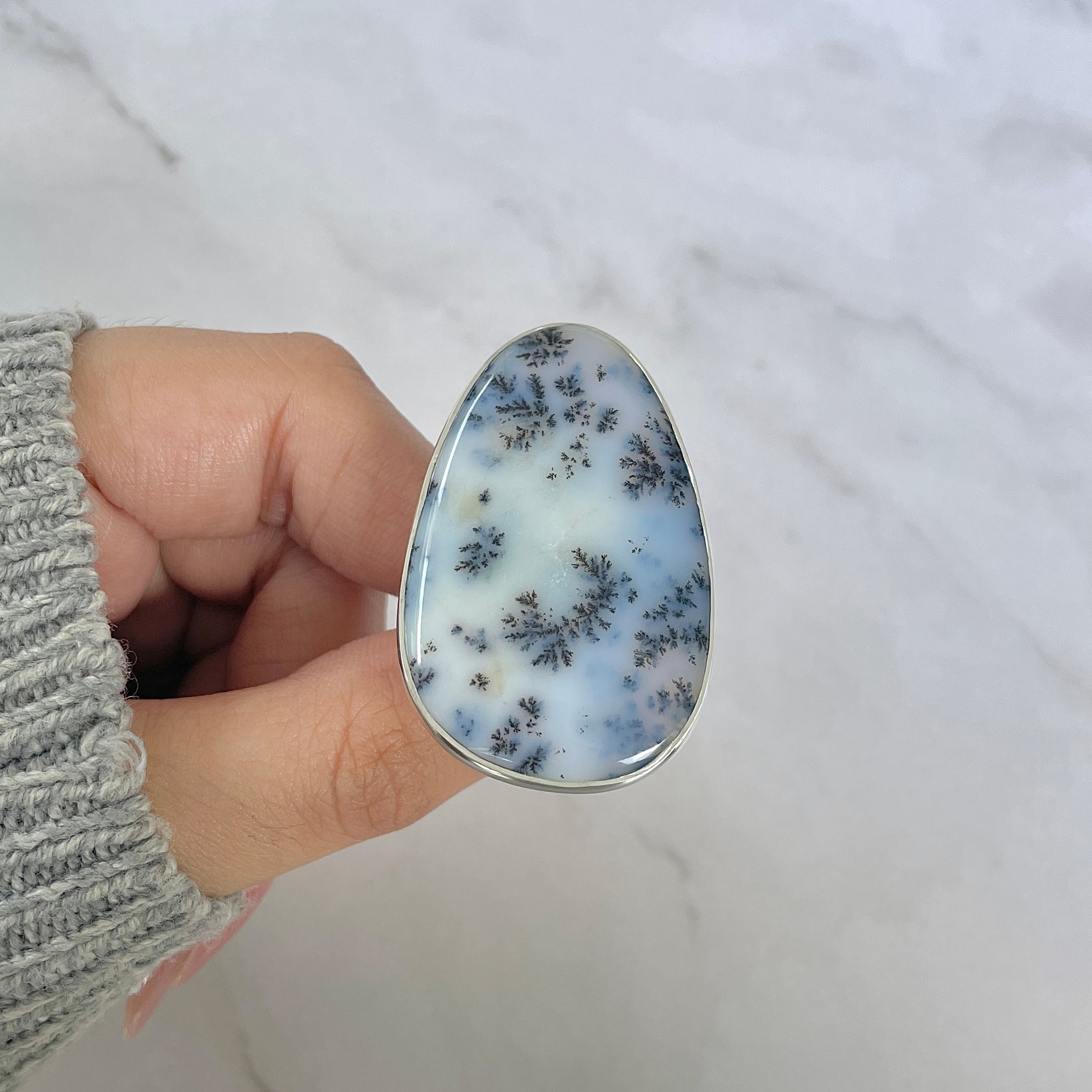 Russian Dendritic Agate Adjustable Ring-(RDA-R-65.)
