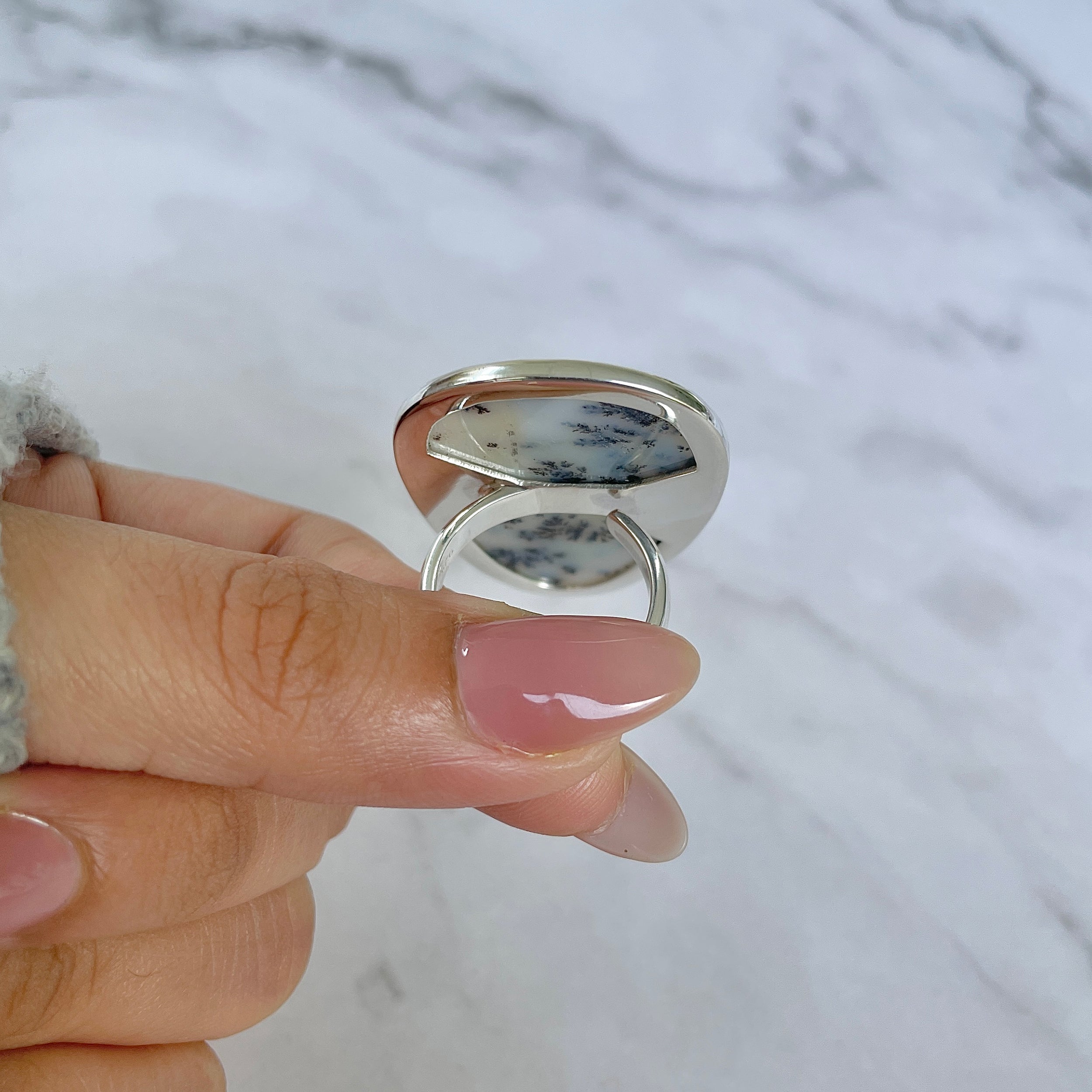 Russian Dendritic Agate Adjustable Ring-(RDA-R-65.)