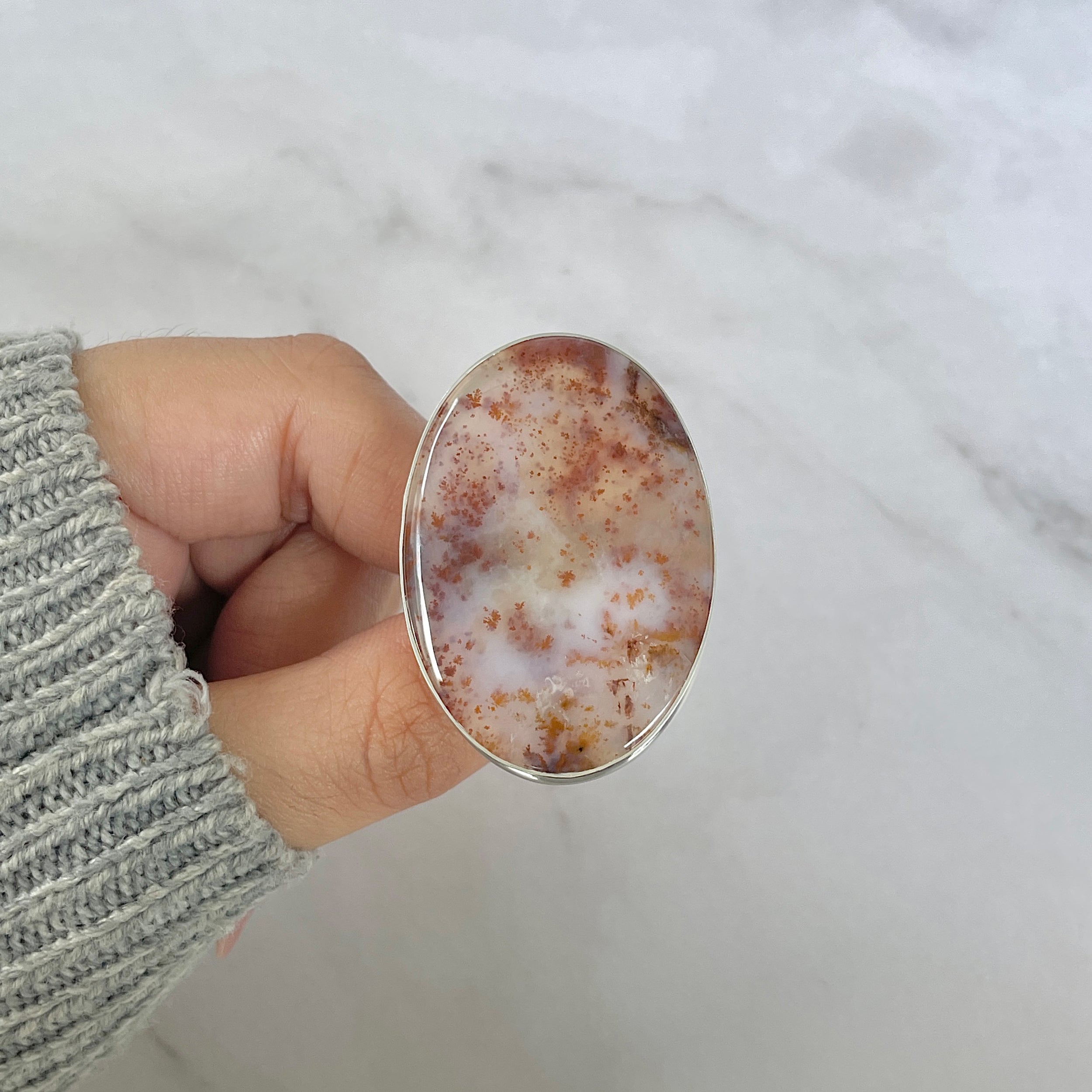 Russian Dendritic Agate Adjustable Ring-(RDA-R-66.)