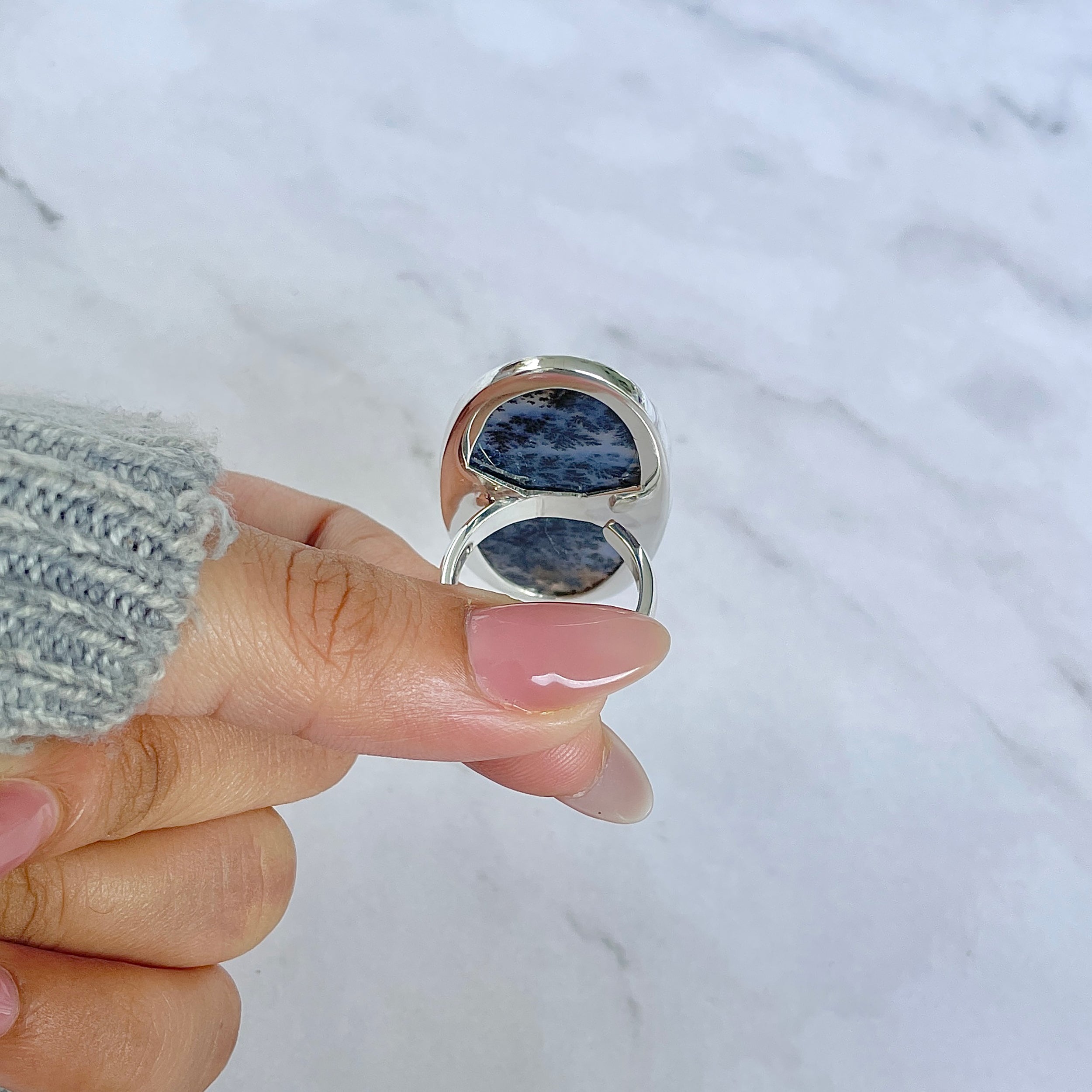 Russian Dendritic Agate Adjustable Ring-(RDA-R-67.)
