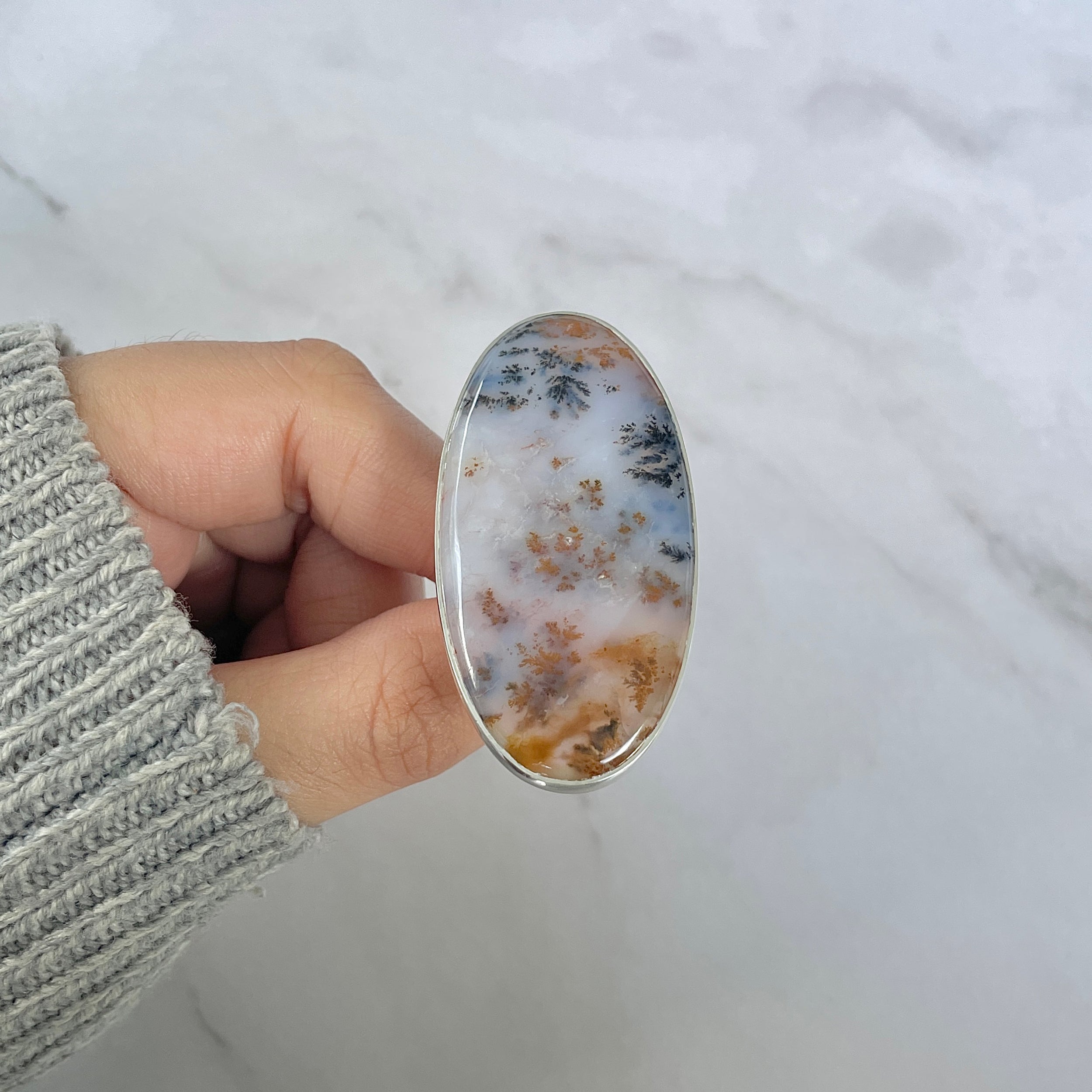 Russian Dendritic Agate Adjustable Ring-(RDA-R-68.)