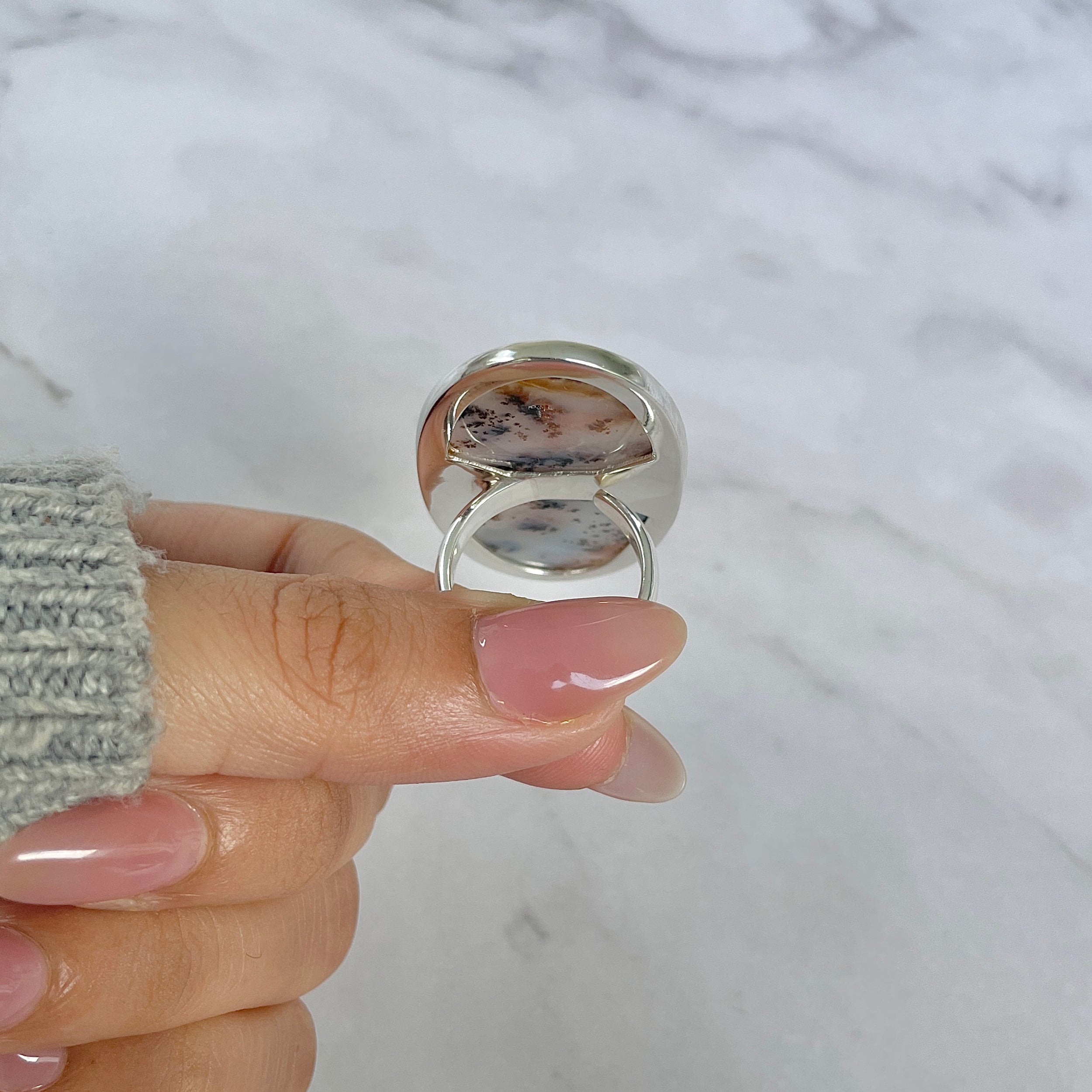Russian Dendritic Agate Adjustable Ring-(RDA-R-68.)