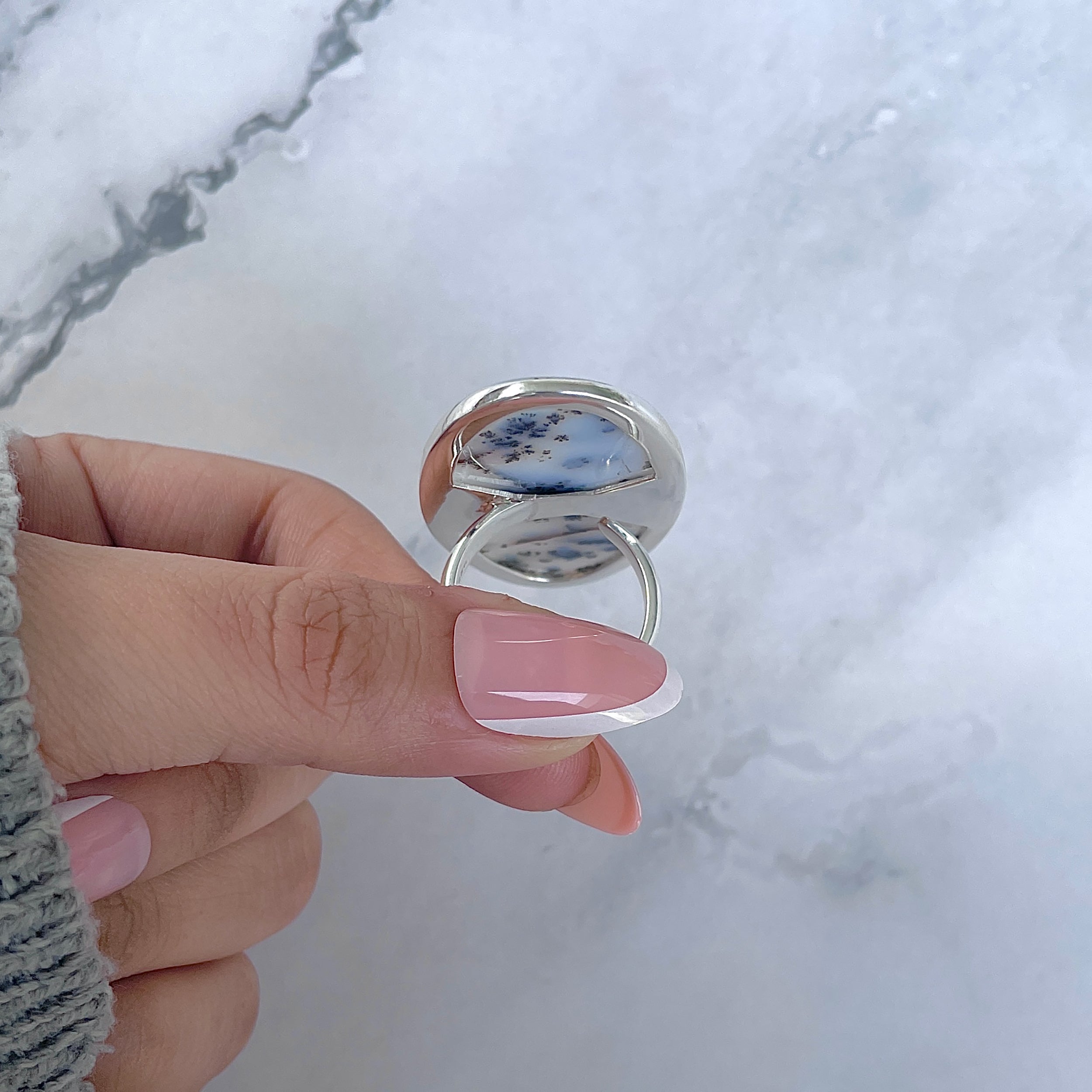 Russian Dendritic Agate Adjustable Ring-(RDA-R-69.)