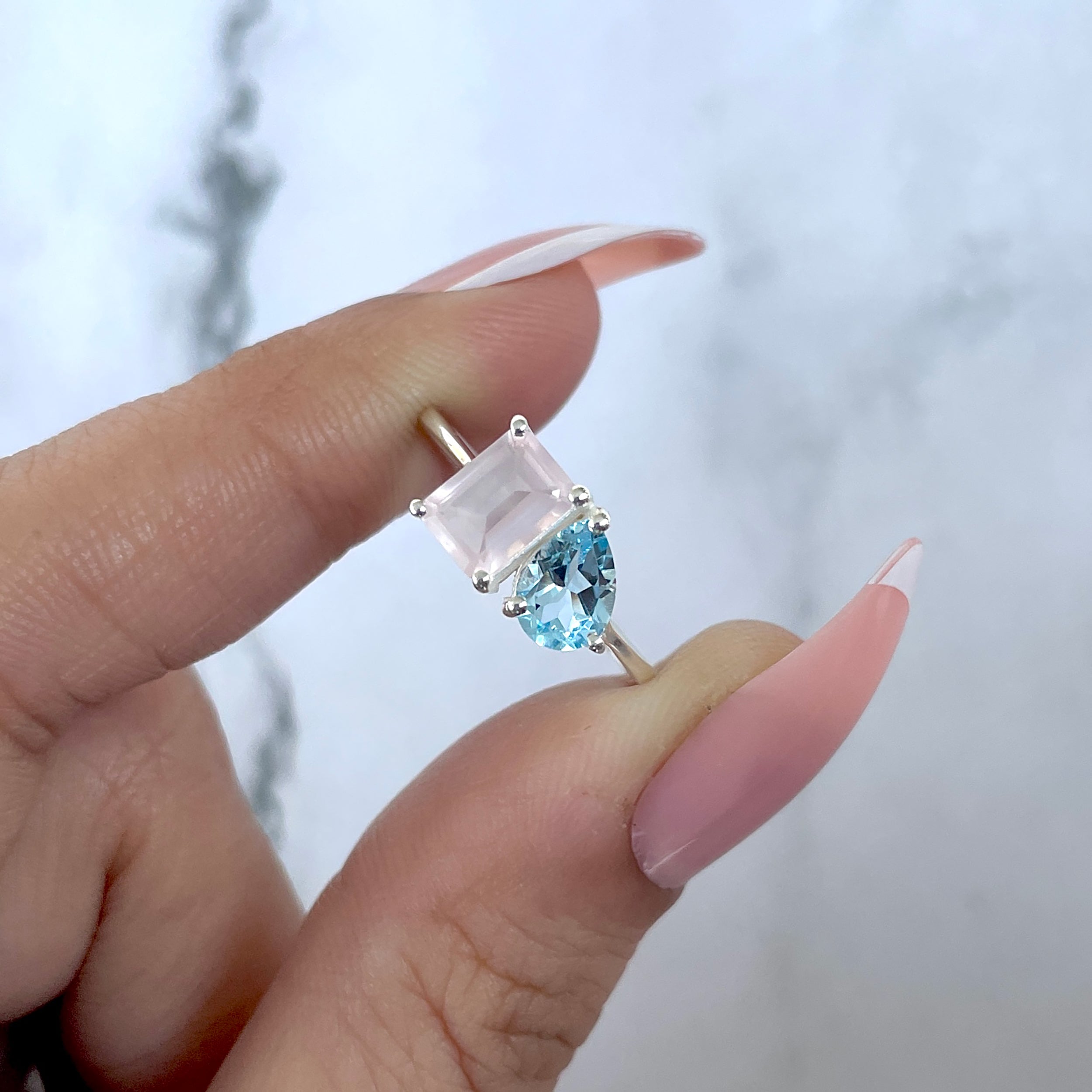 Blue Topaz & Rose Quartz Ring-(BTZ-SR-3540.)