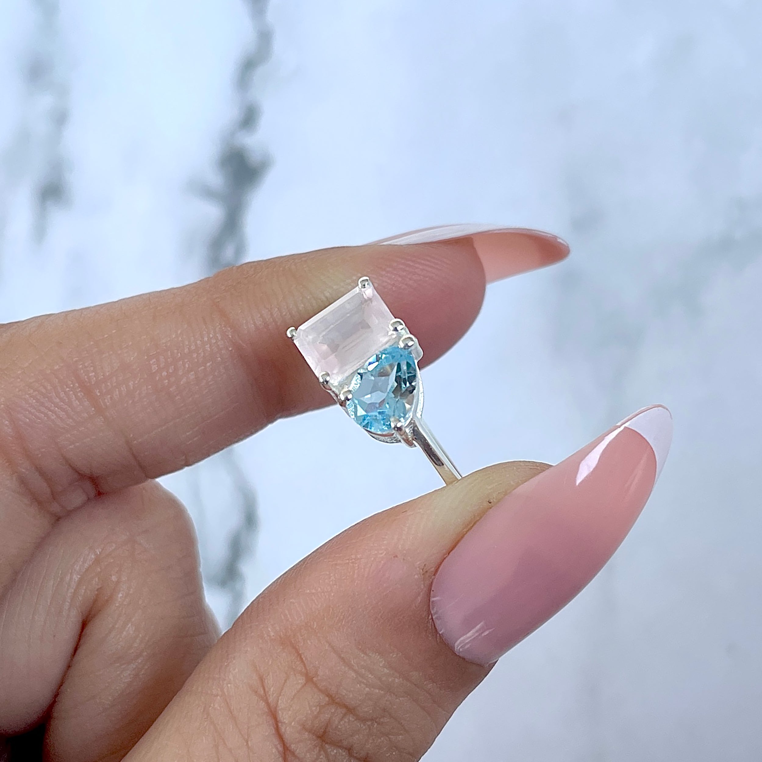 Blue Topaz & Rose Quartz Ring-(BTZ-SR-3540.)