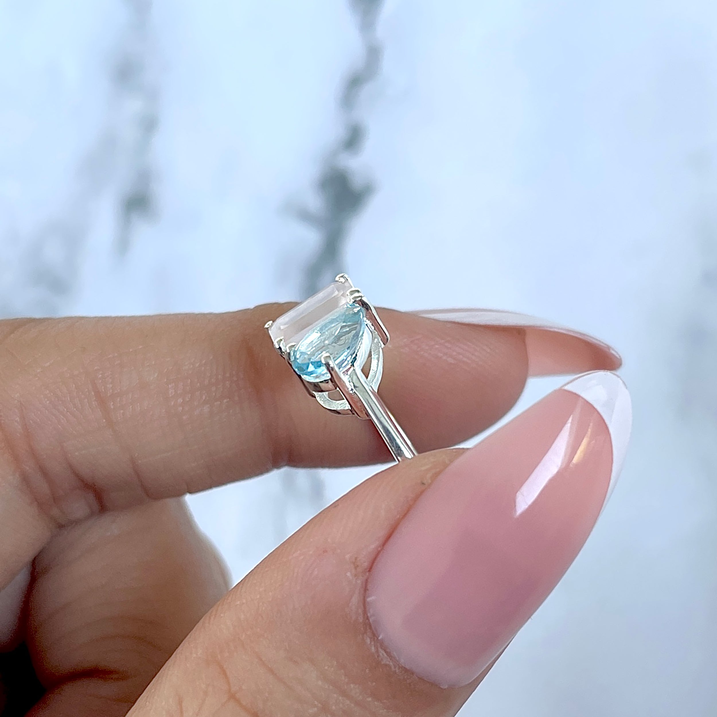 Blue Topaz & Rose Quartz Ring-(BTZ-SR-3540.)