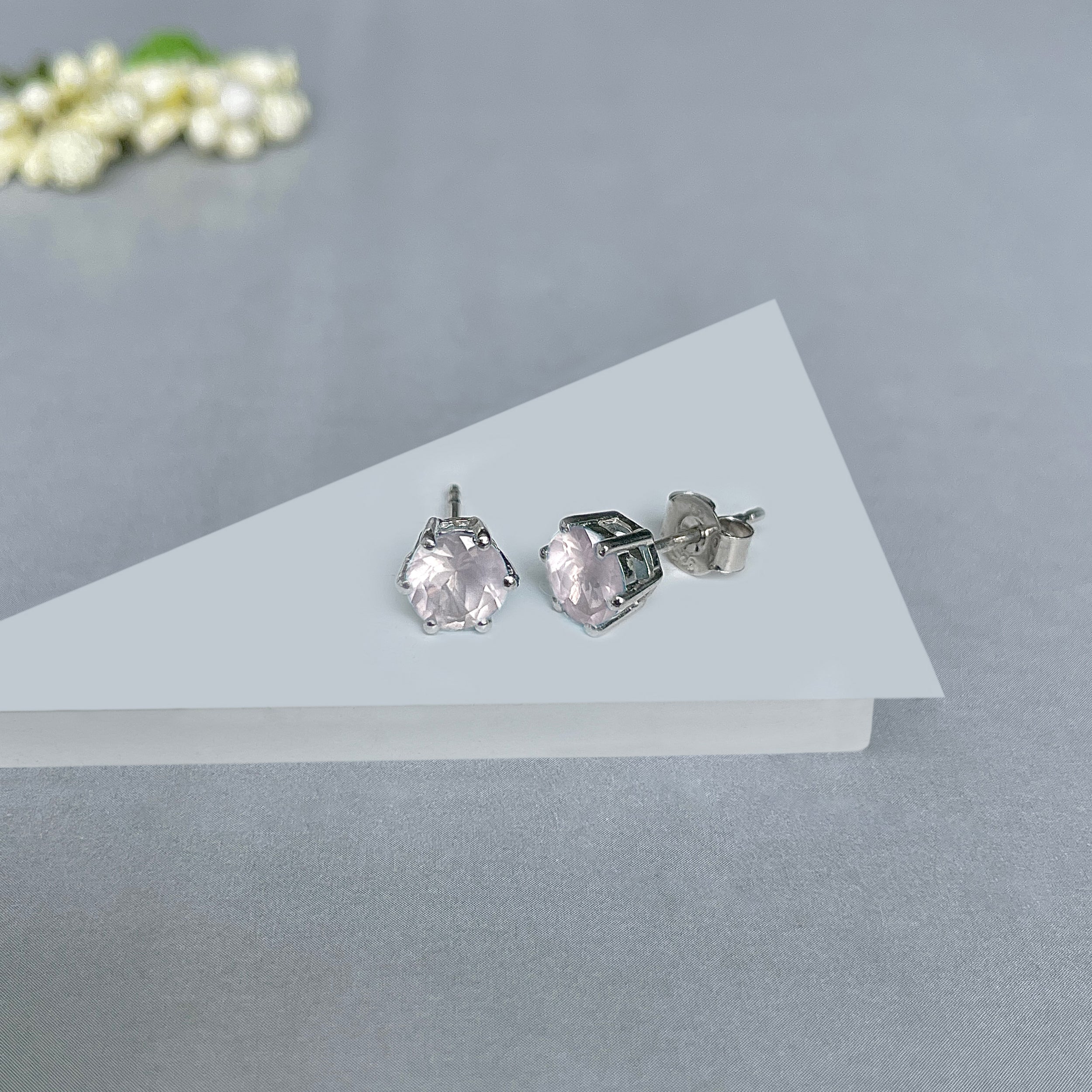 Rose Quartz Stud Earrings-(RSQ-SE-1024.)