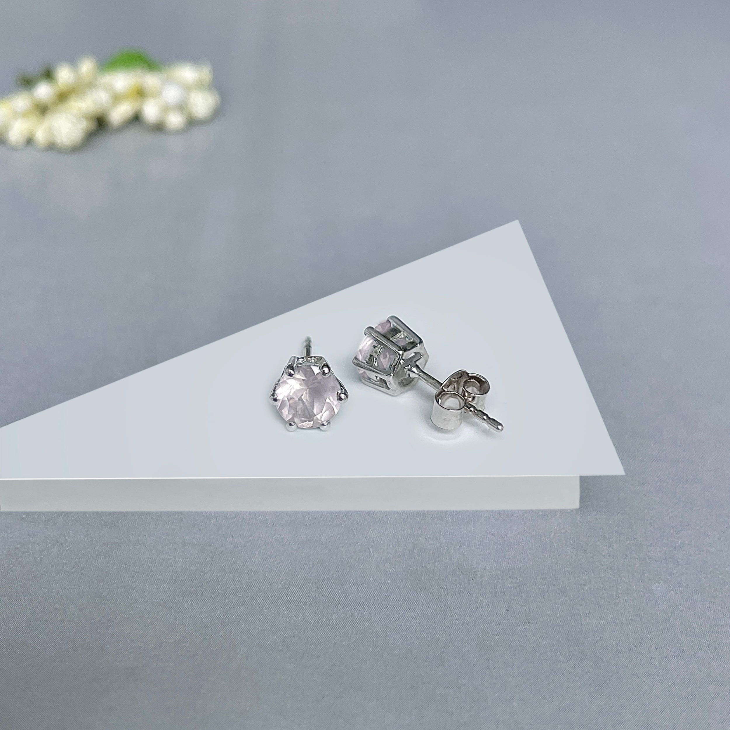 Rose Quartz Stud Earrings-(RSQ-SE-1024.)