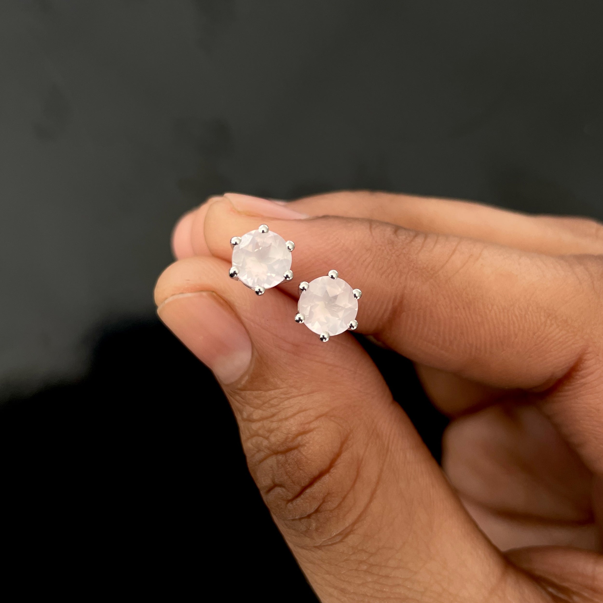 Rose Quartz Stud Earring-(RSQ-SE-1024.)