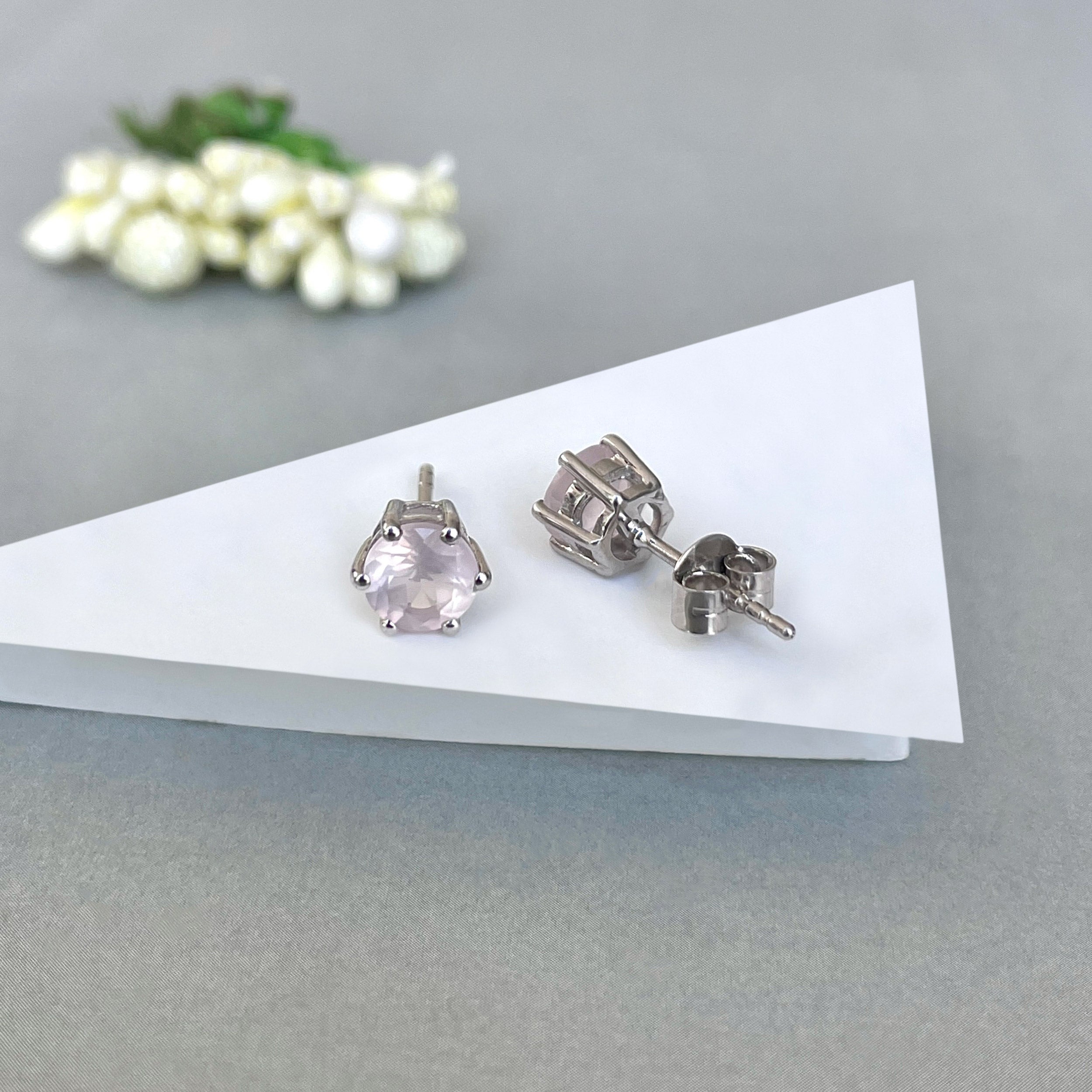 Rose Quartz Stud Earring-(RSQ-SE-1024.)