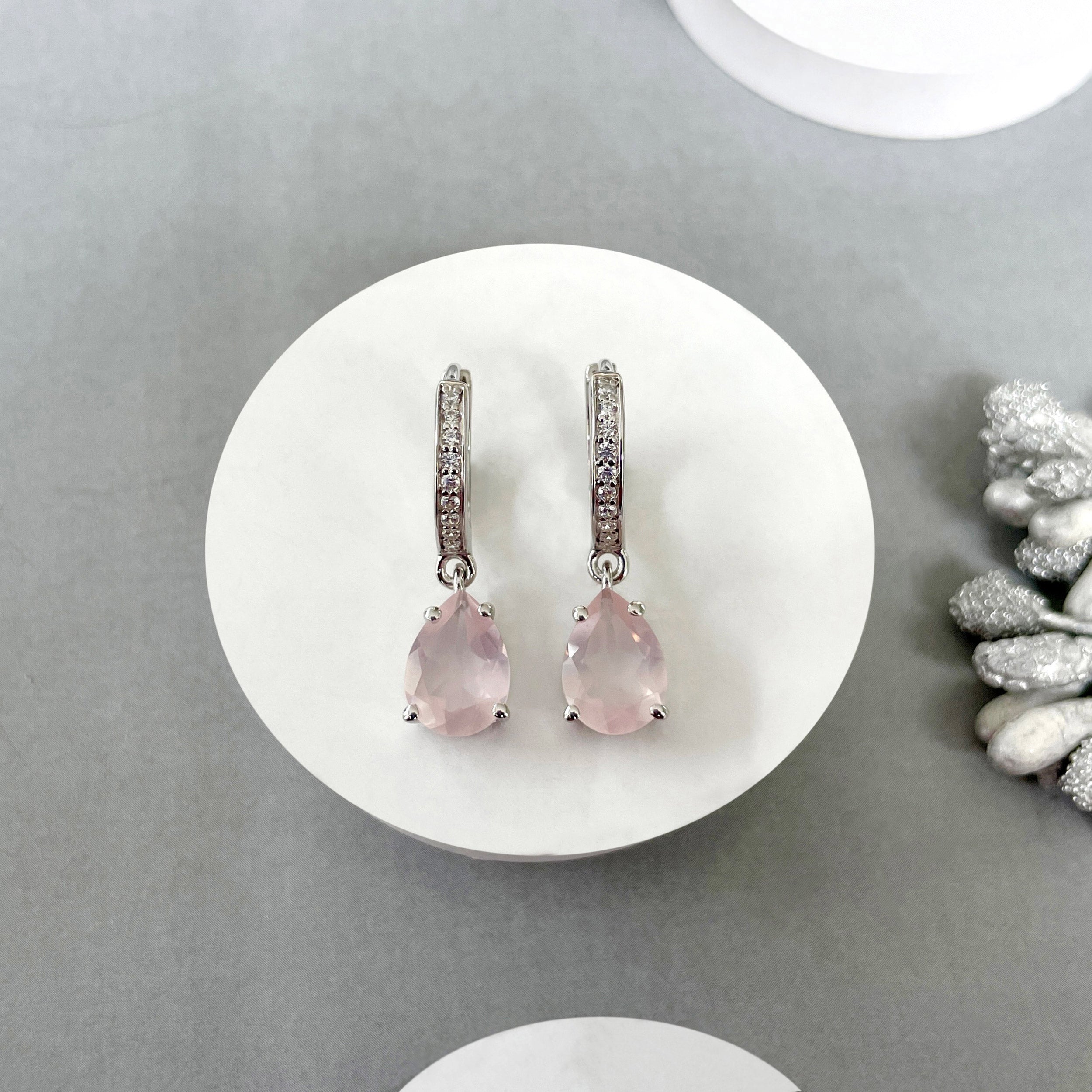 Rose Quartz Hoop Earrings-(RSQ-SE-1223.)