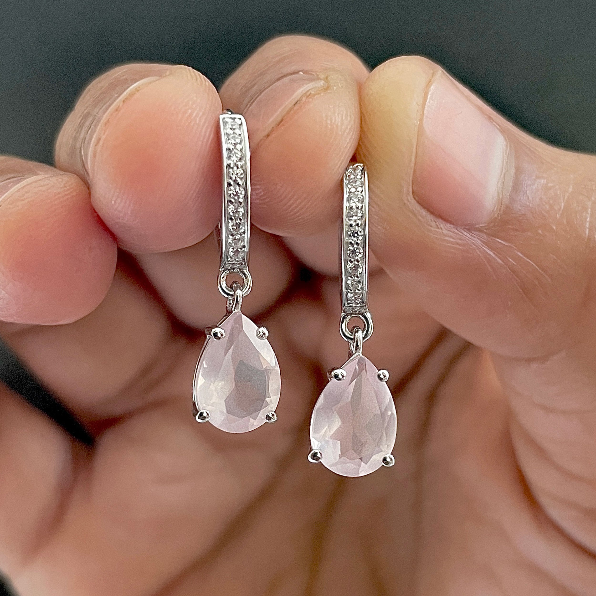 Rose Quartz Leverback Earring-(RSQ-SE-1223.)