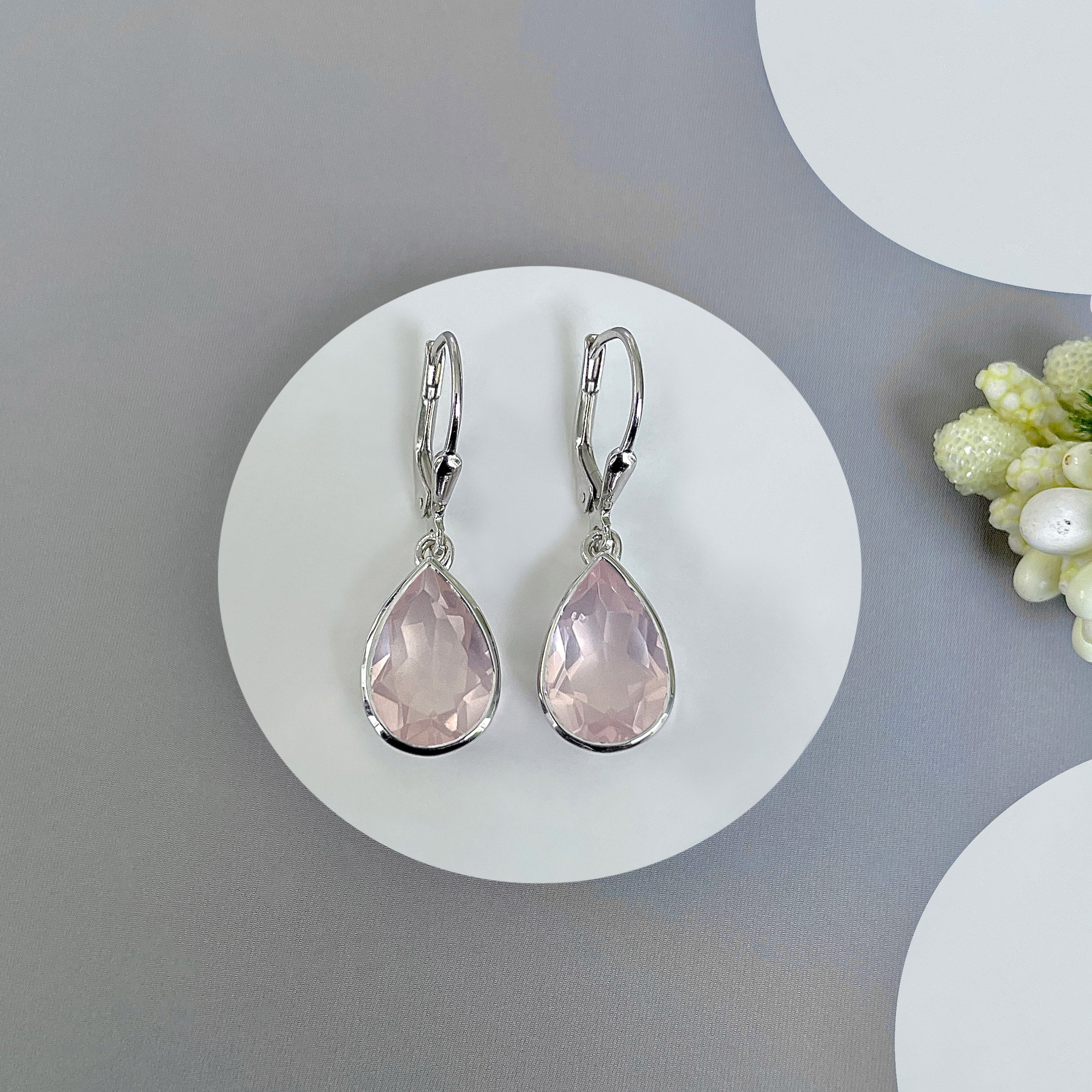 Rose Quartz Leverback Earring-(RSQ-SE-1252.)