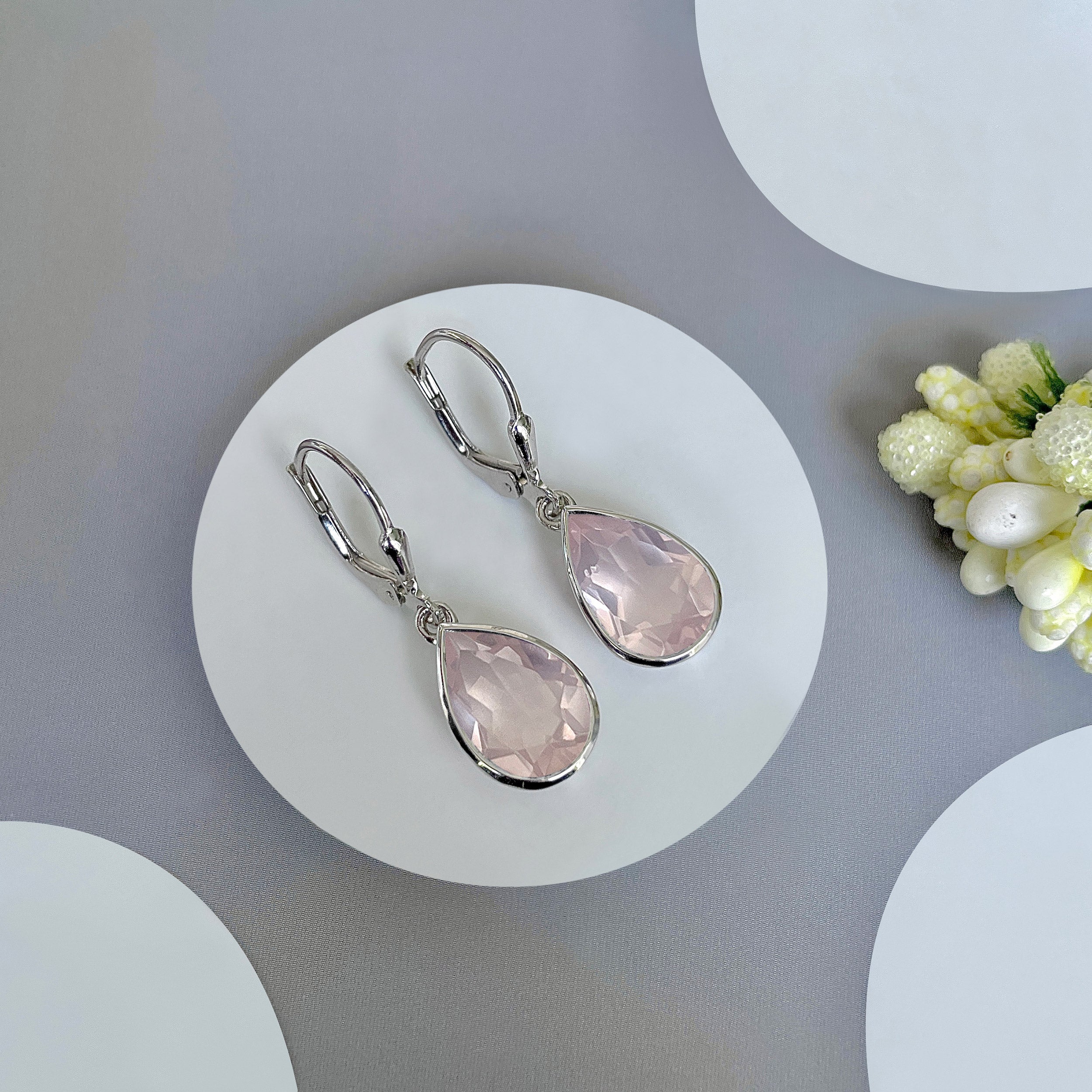 Rose Quartz Leverback Earring-(RSQ-SE-1252.)