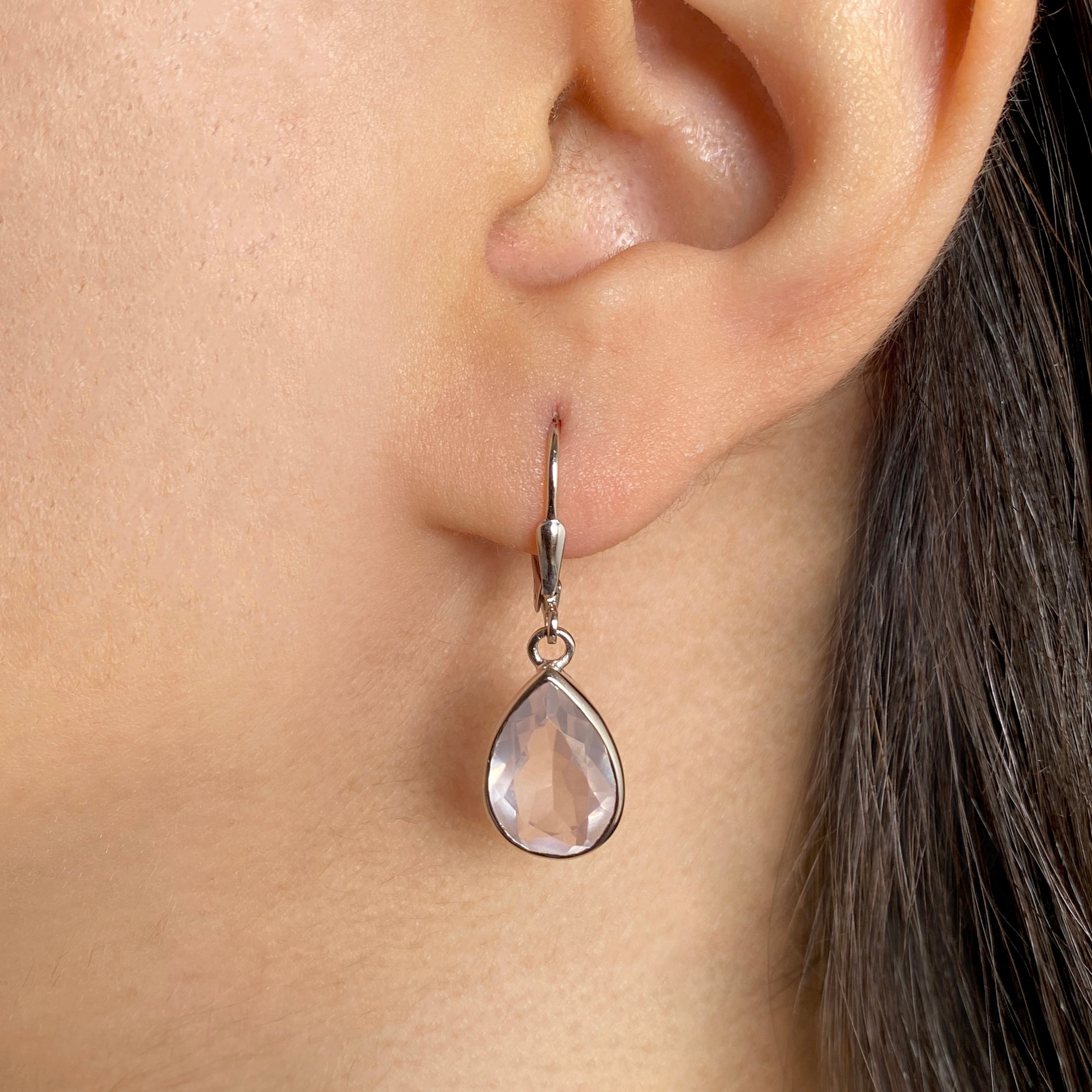 Rose Quartz Leverback Earring-(RSQ-SE-1252.)