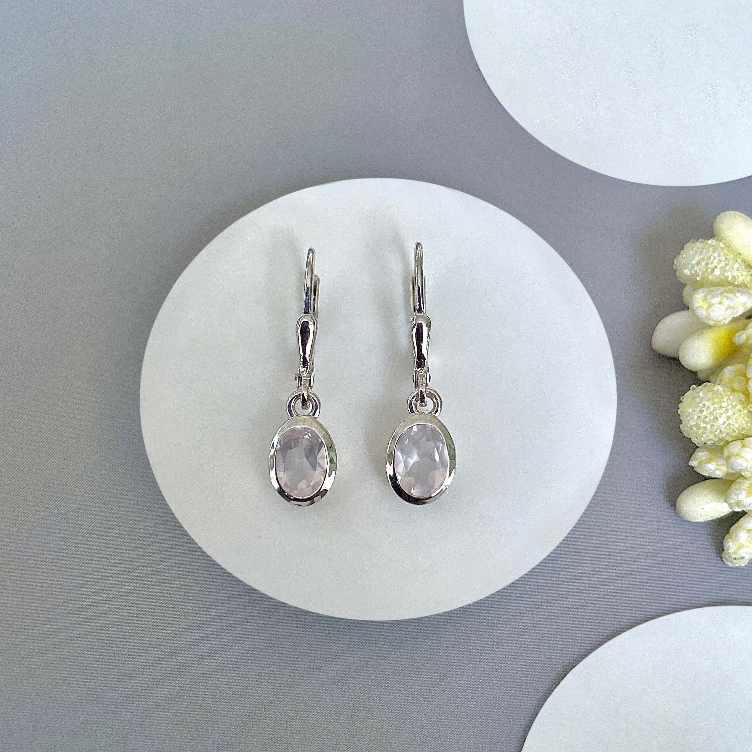 Rose Quartz Leverback Earring-(RSQ-SE-1316.)
