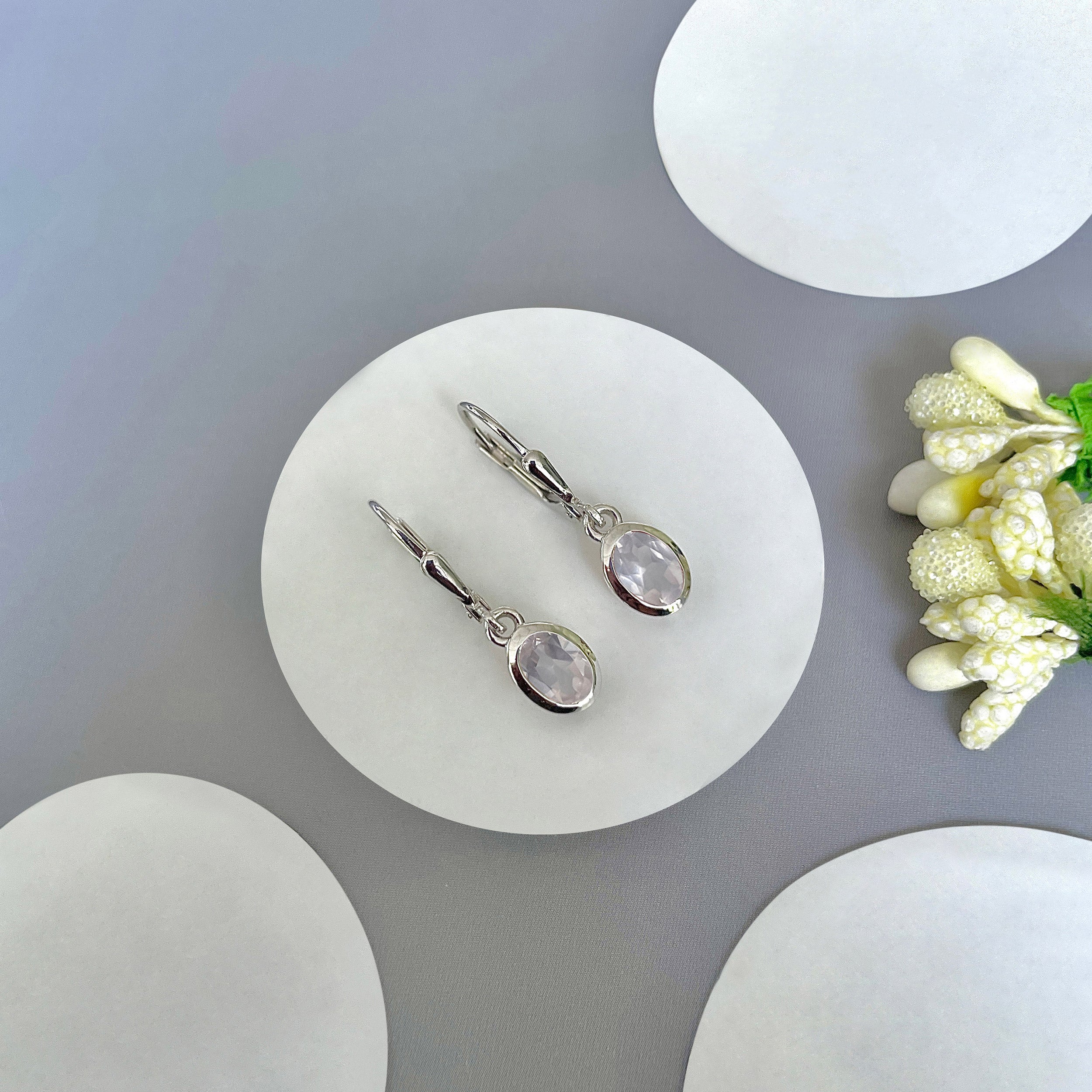 Rose Quartz Leverback Earring-(RSQ-SE-1316.)