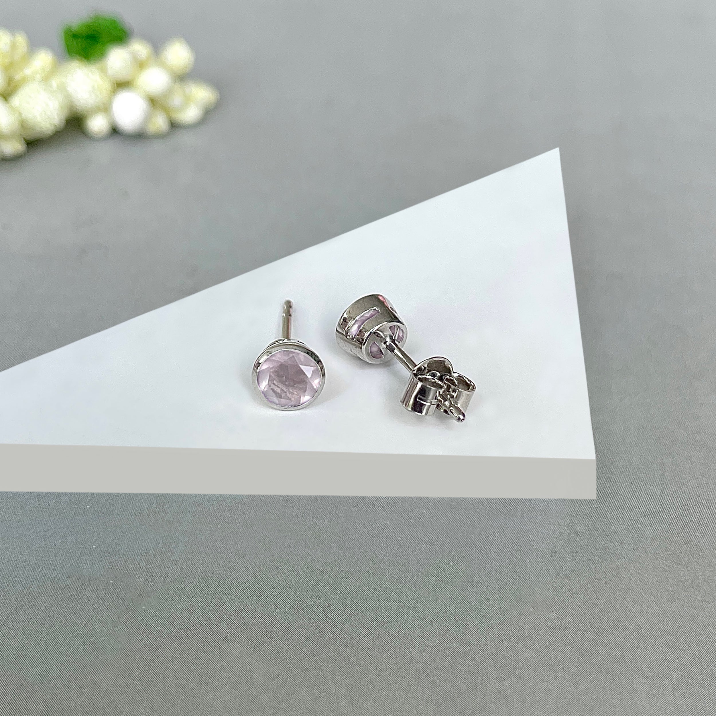 Rose Quartz Stud Earring-(RSQ-SE-1425.)