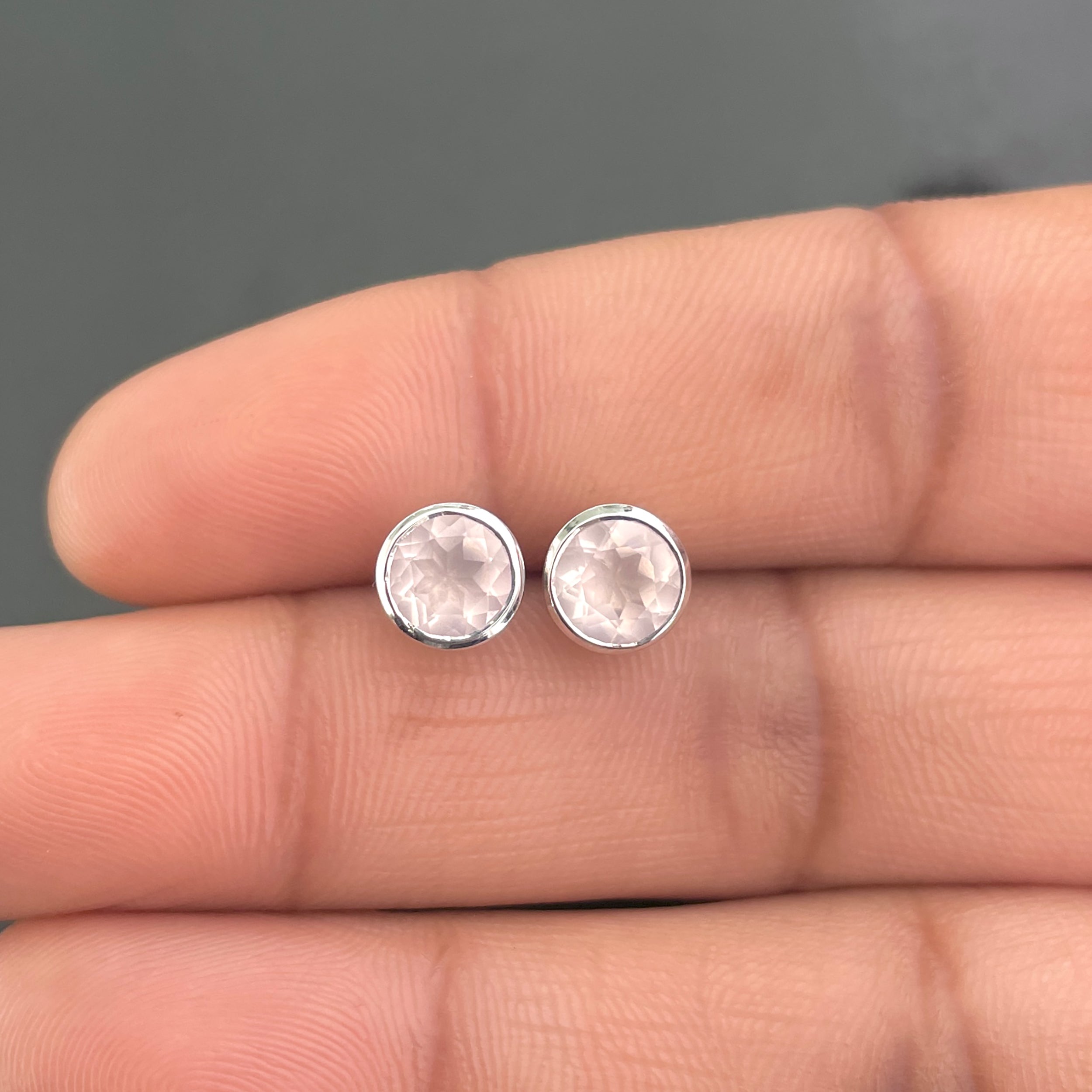 Rose Quartz Stud Earrings-(RSQ-SE-1426.)