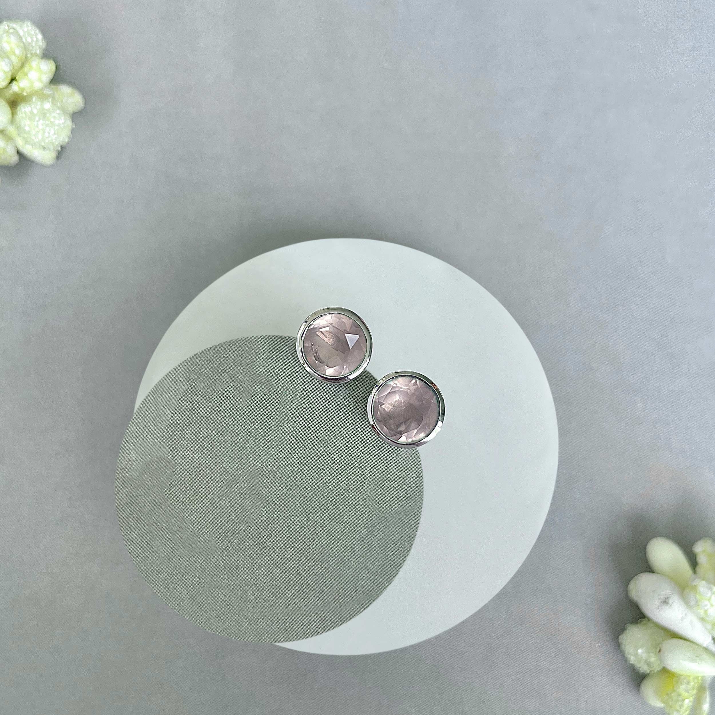 Rose Quartz Stud Earrings-(RSQ-SE-1426.)