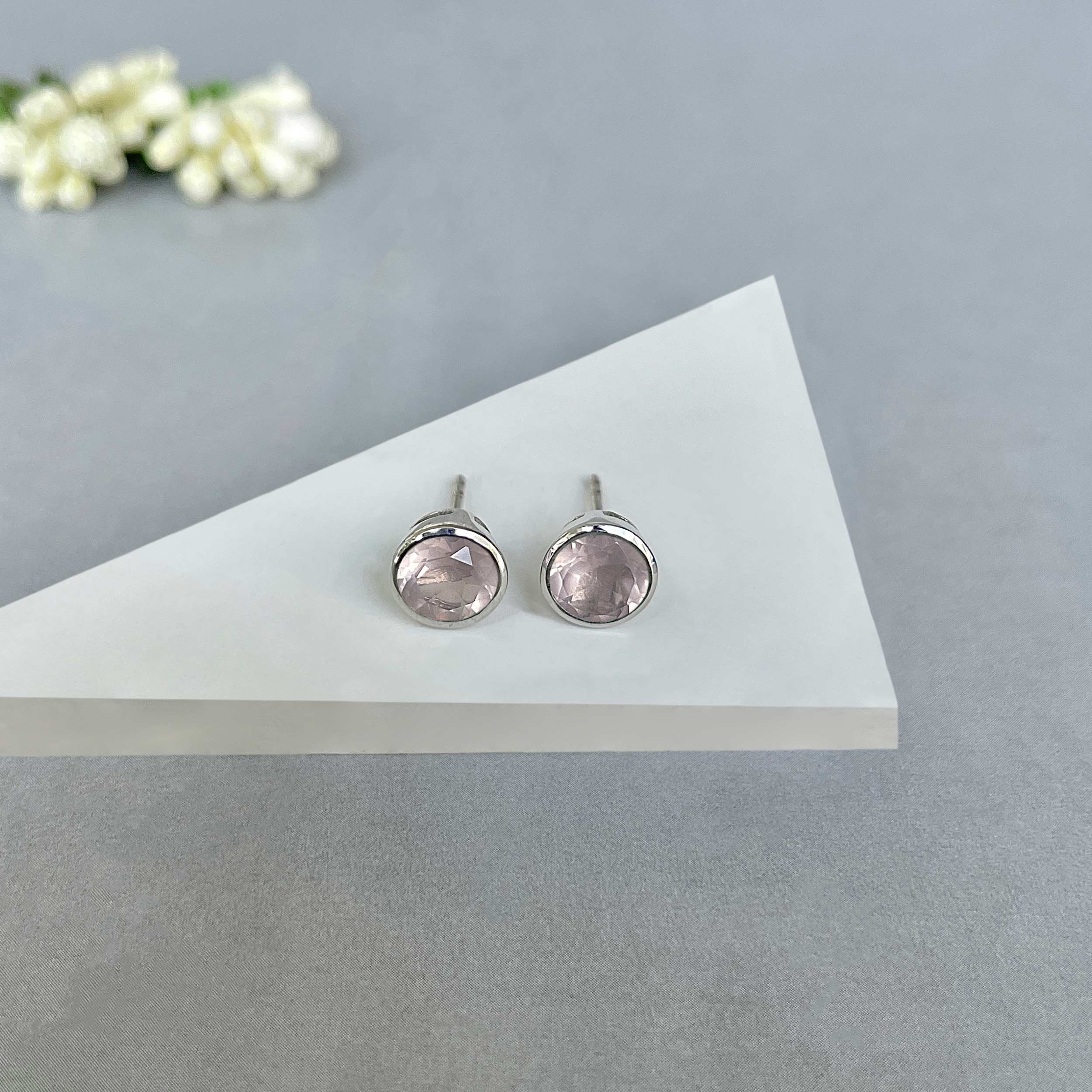 Rose Quartz Stud Earrings-(RSQ-SE-1426.)